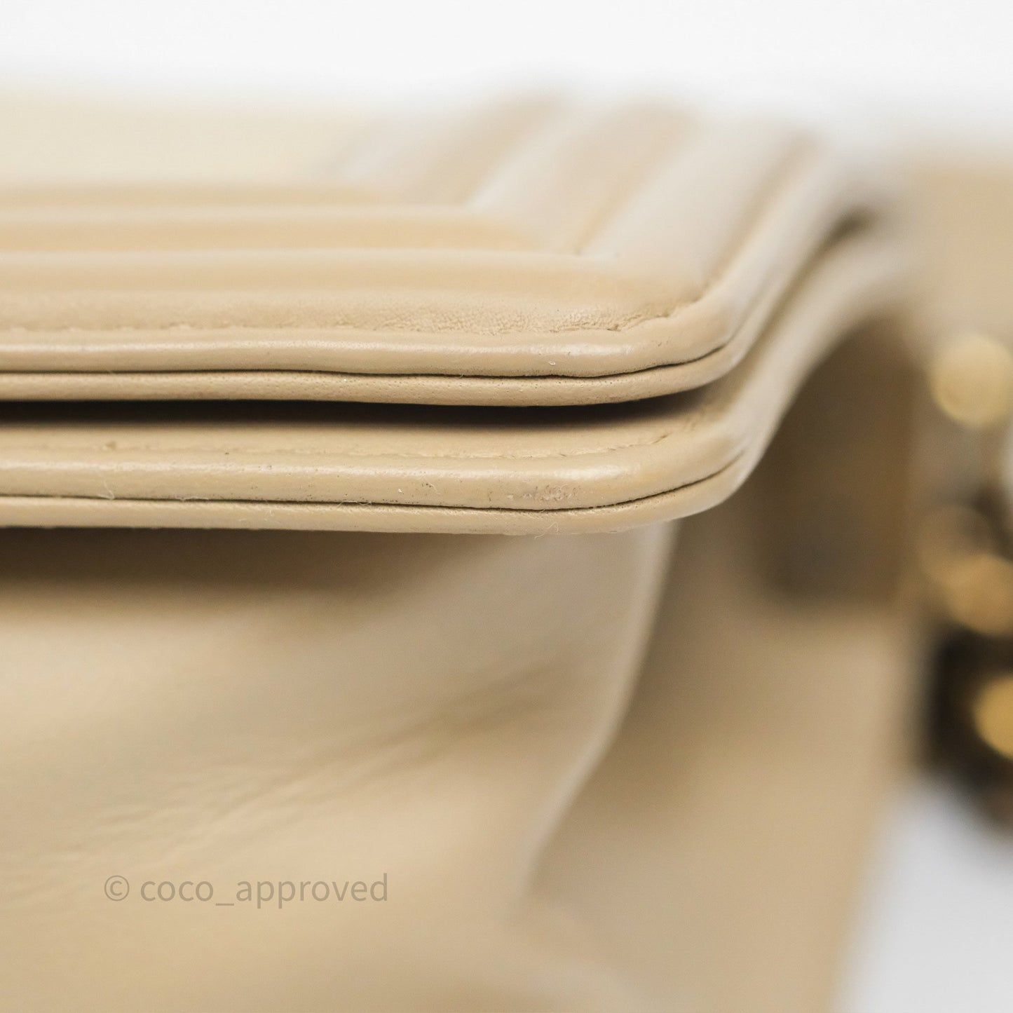 Chanel Small Boy Stingray Beige Antique Gold Hardware