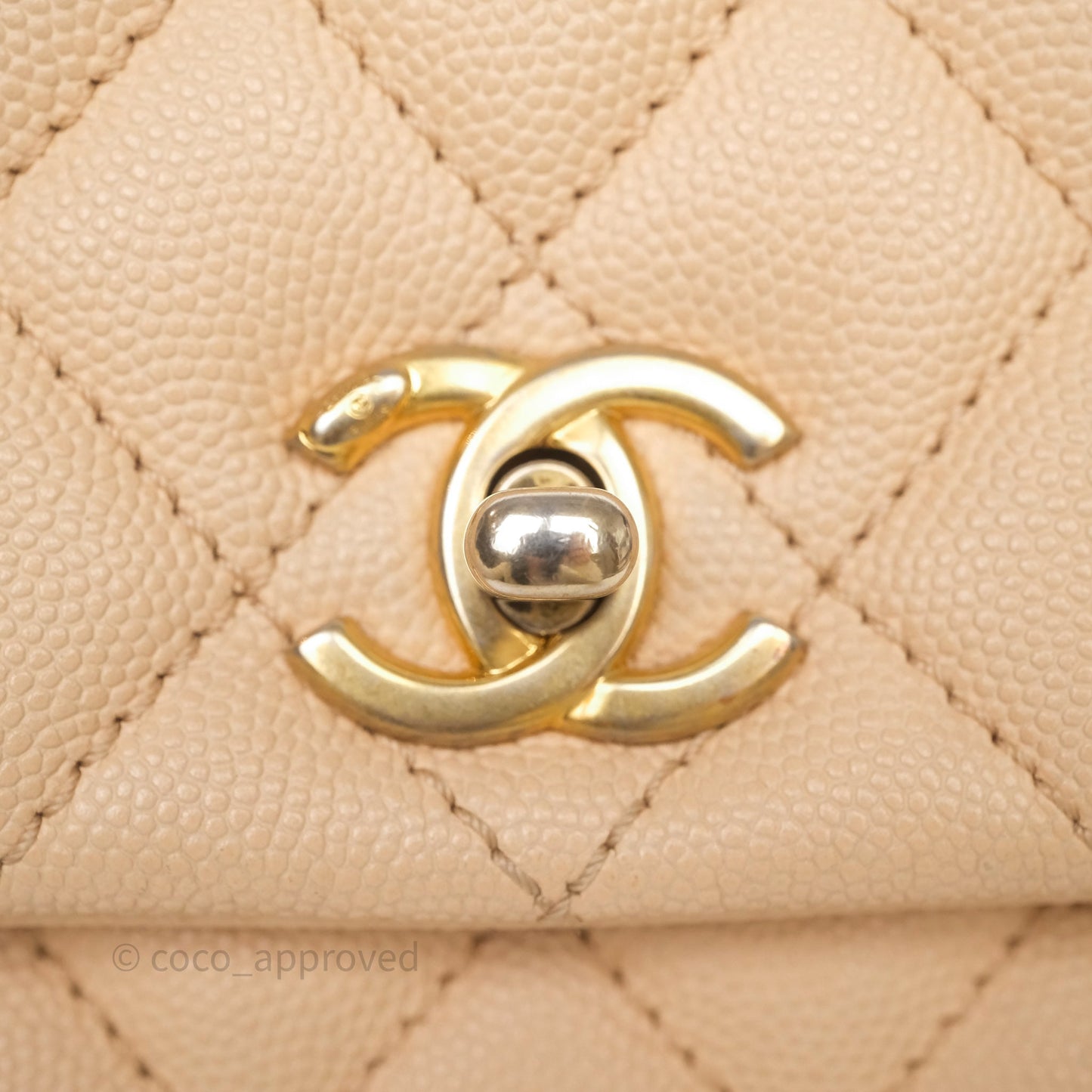 Chanel Small Coco Handle Quilted Beige Caviar Aged Gold Hardware