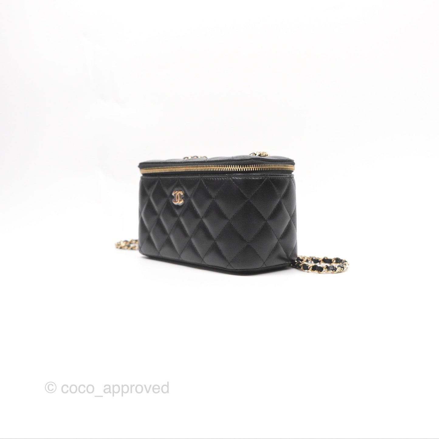 Chanel Vanity Rectangular With Chain Black Lambskin Gold Hardware