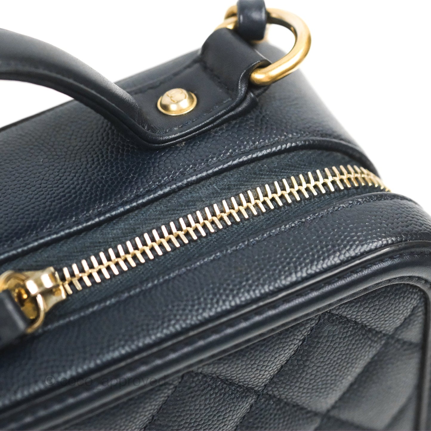 Chanel Quilted Medium CC Filigree Vanity Case Dark Navy Caviar Gold Hardware