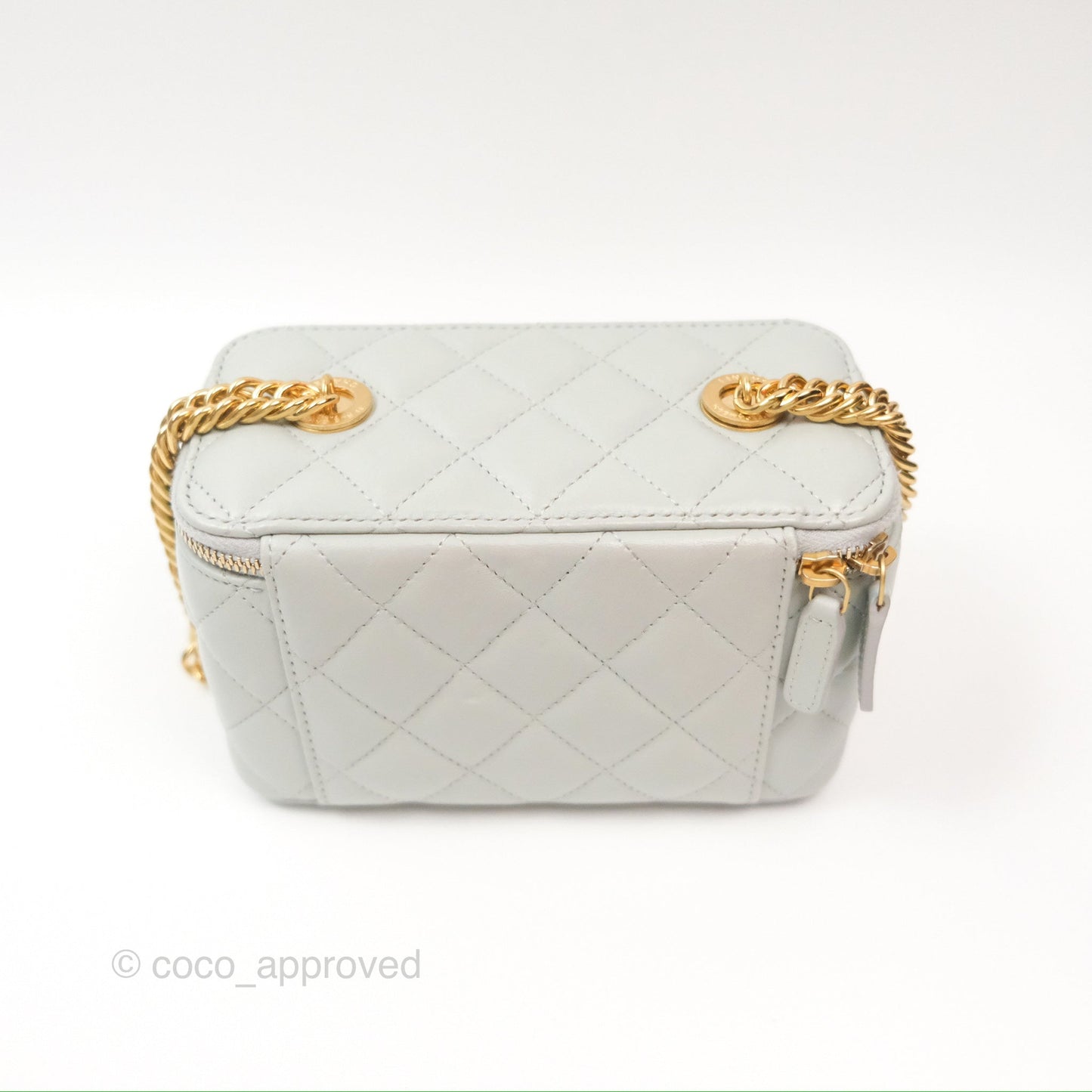 Chanel Quilted Vanity Rectangular with Chain Grey Blue Lambskin Gold Hardware