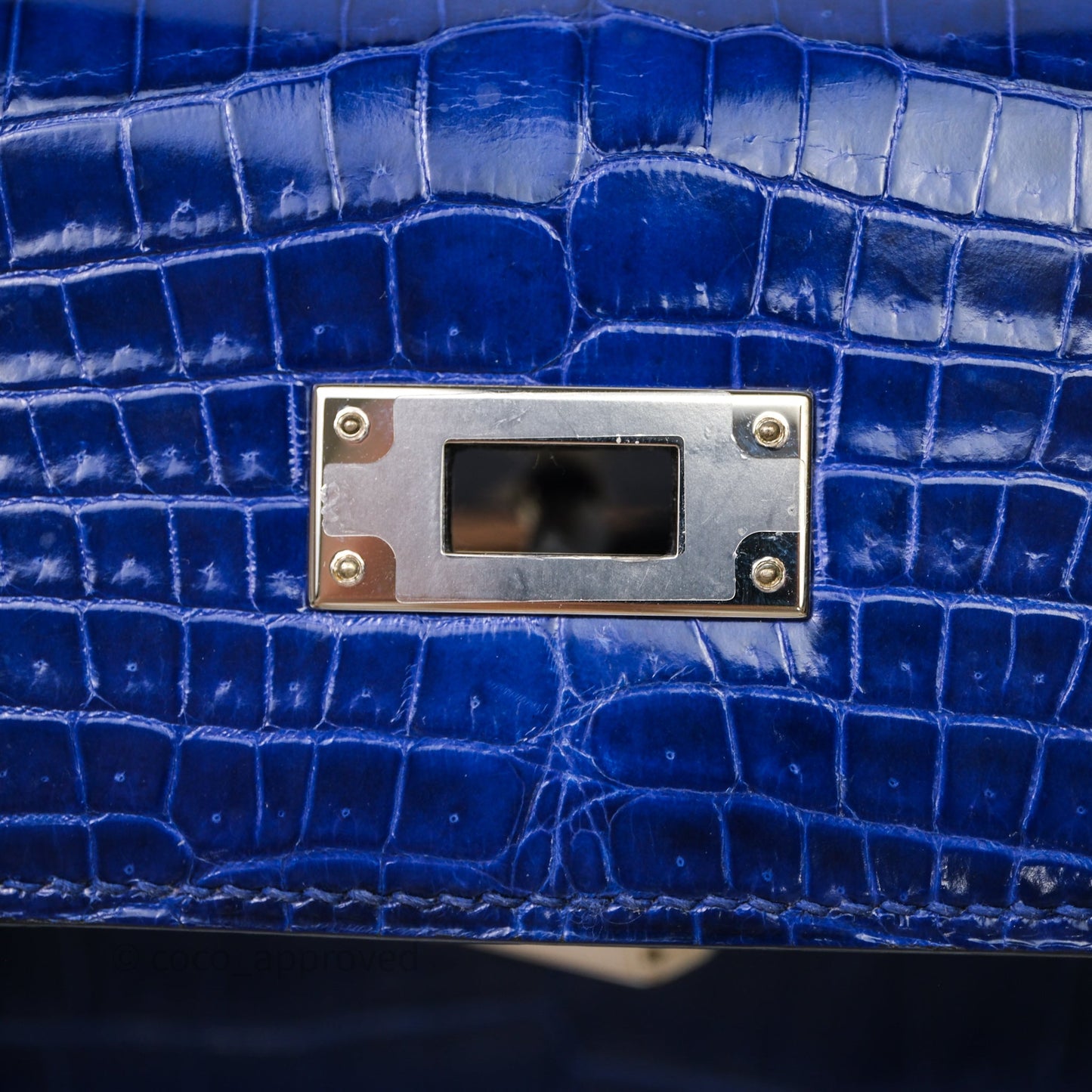 Hermès Kelly 28 Blue Croc Palladium Hardware