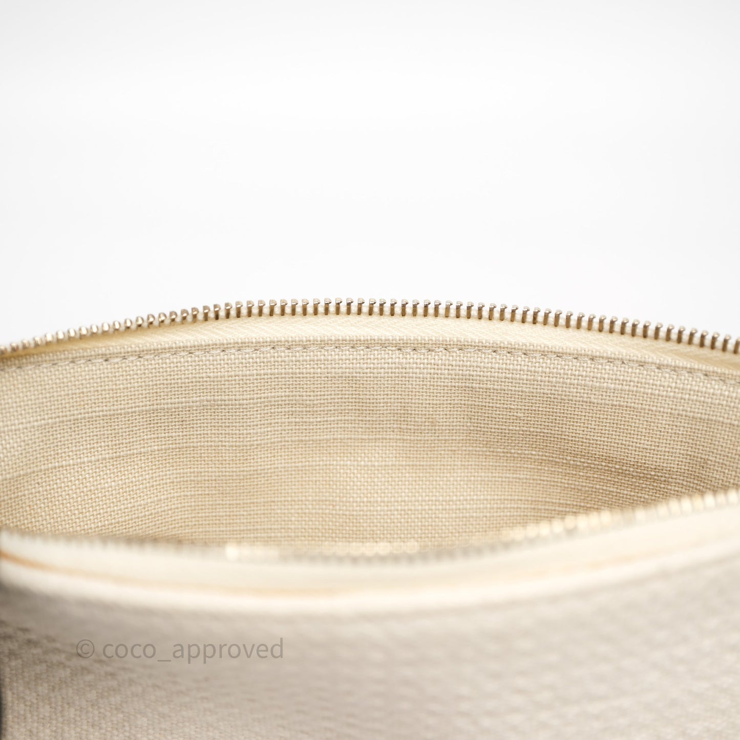 Chanel New Small Deauville Cream Ivory Canvas Light Gold Hardware