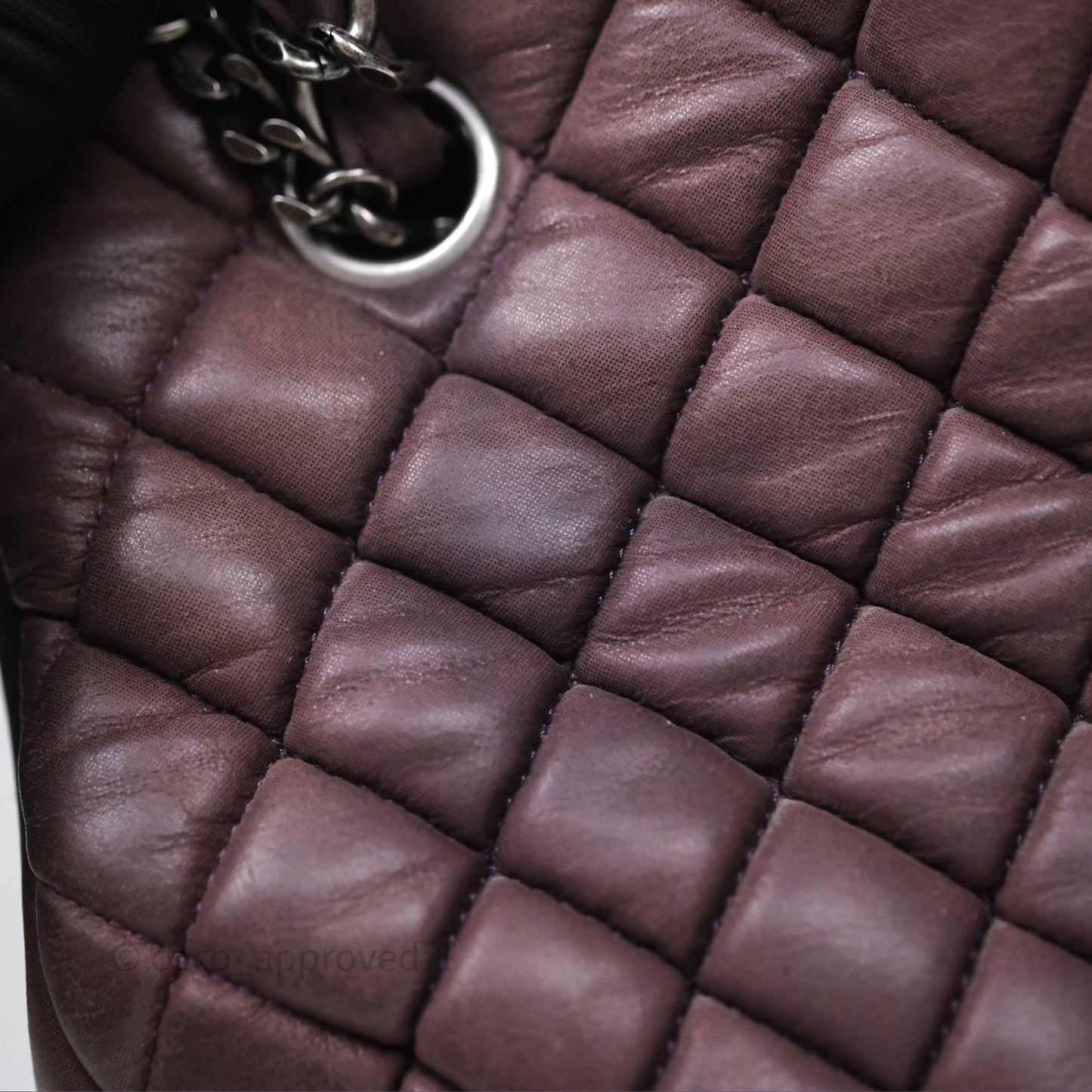 Chanel Large Mademoiselle Bowling Crumpled Calfskin Purple Ruthenium Hardware