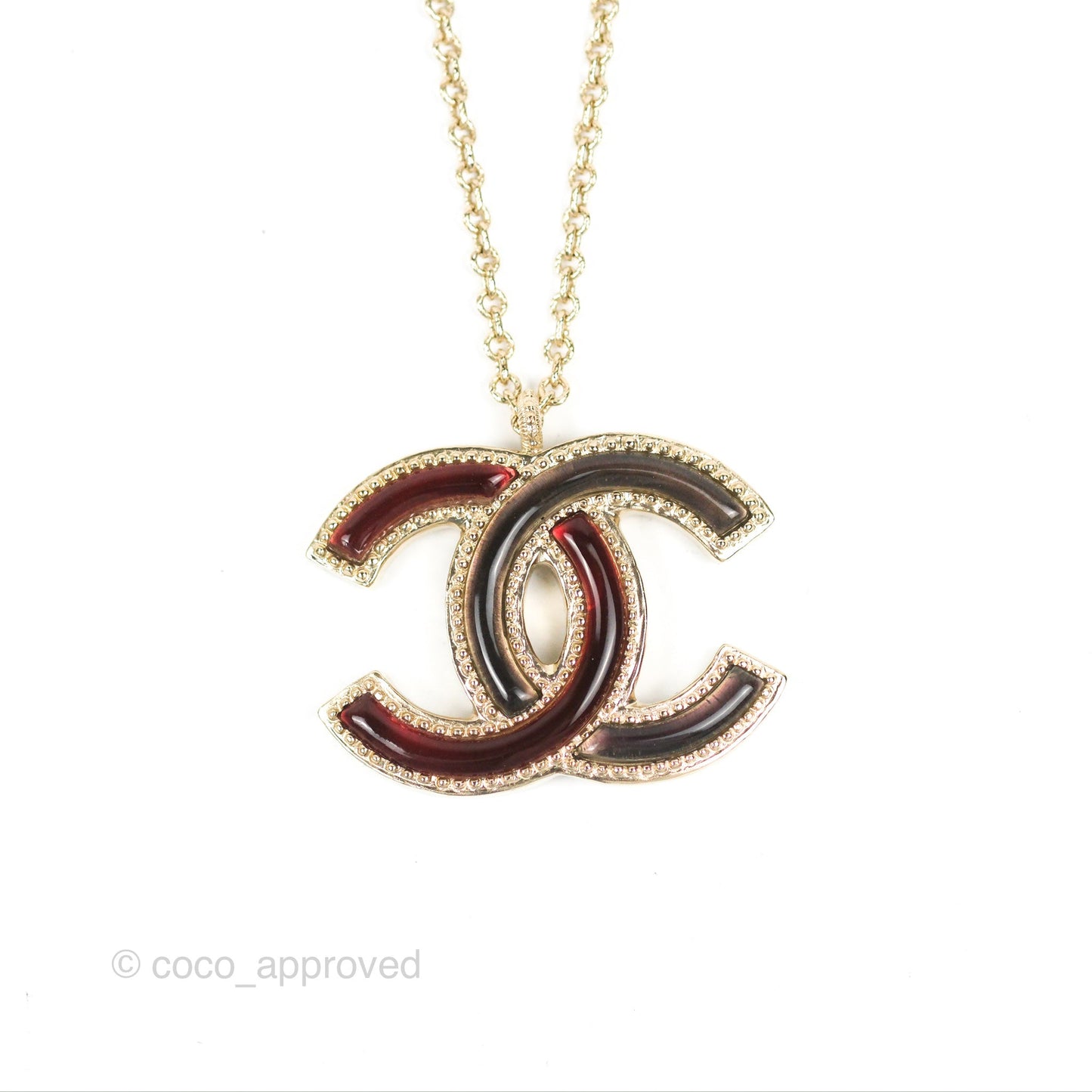 Chanel Large CC Necklace Burgundy/Grey Enamel Gold Tone 17A