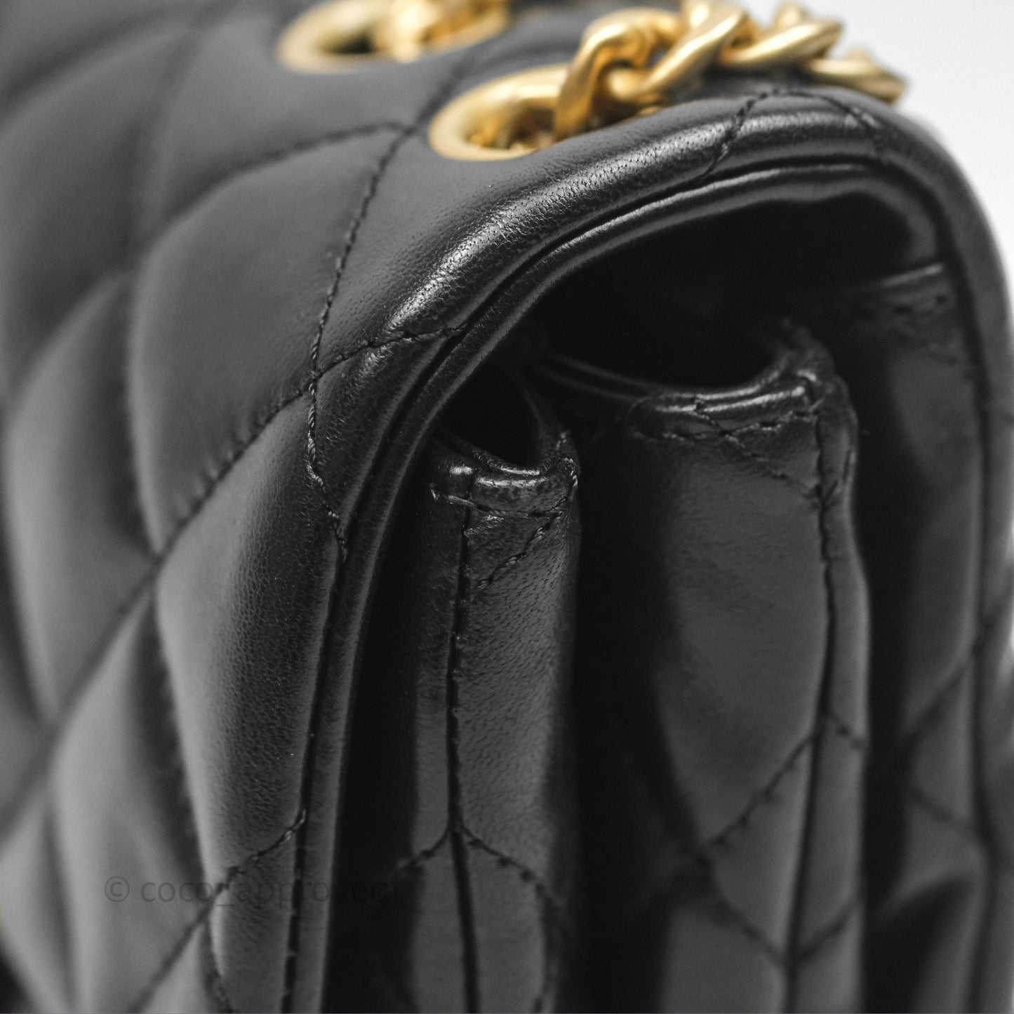 Chanel Small All Slide Adjustable Chain Flap Bag Black Lambskin Aged Gold Hardware 22K