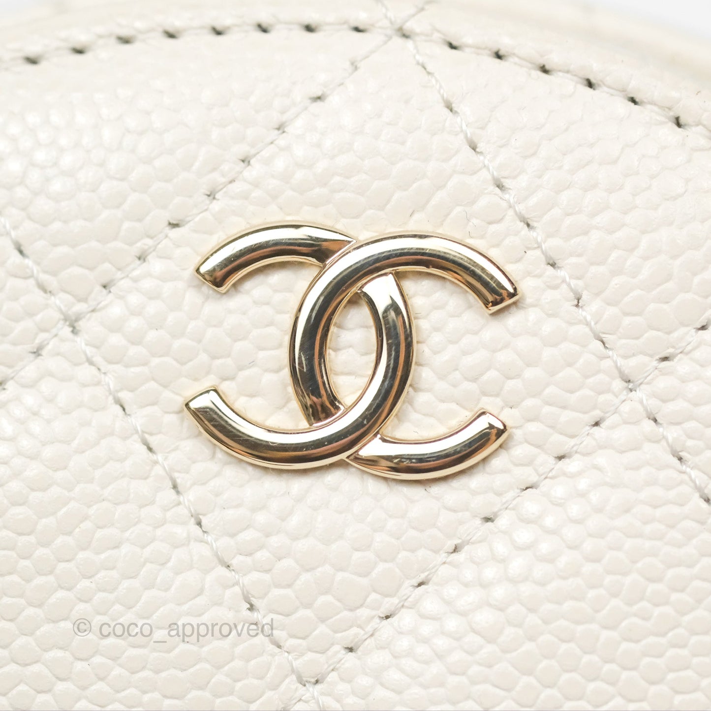 Chanel Mini Round Vanity Bag Handle With Care Ivory Caviar