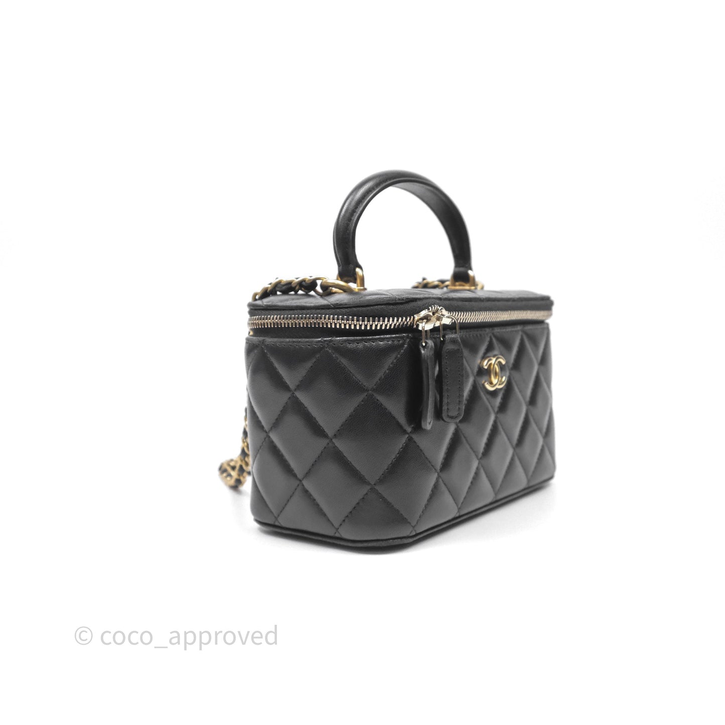 Chanel Vanity Rectangular Top Handle Black Lambskin Gold Hardware
