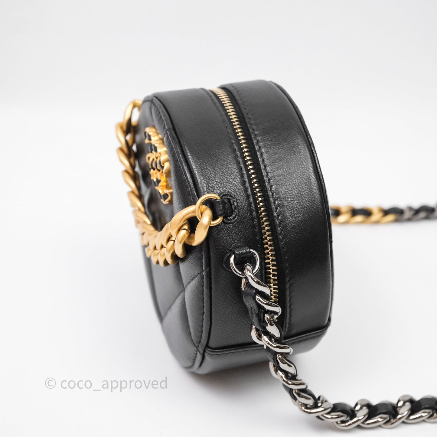 Chanel 19 Round Clutch With Chain Black Mixed Hardware
