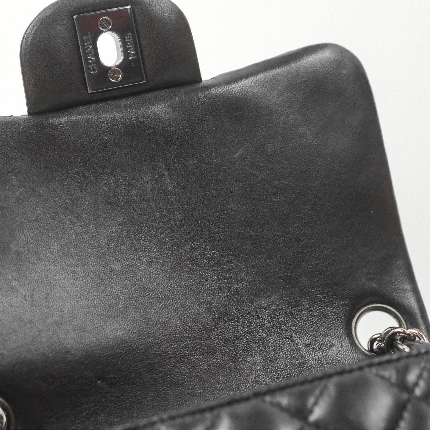 Chanel Mini Square Black Lambskin Dark Silver Hardware