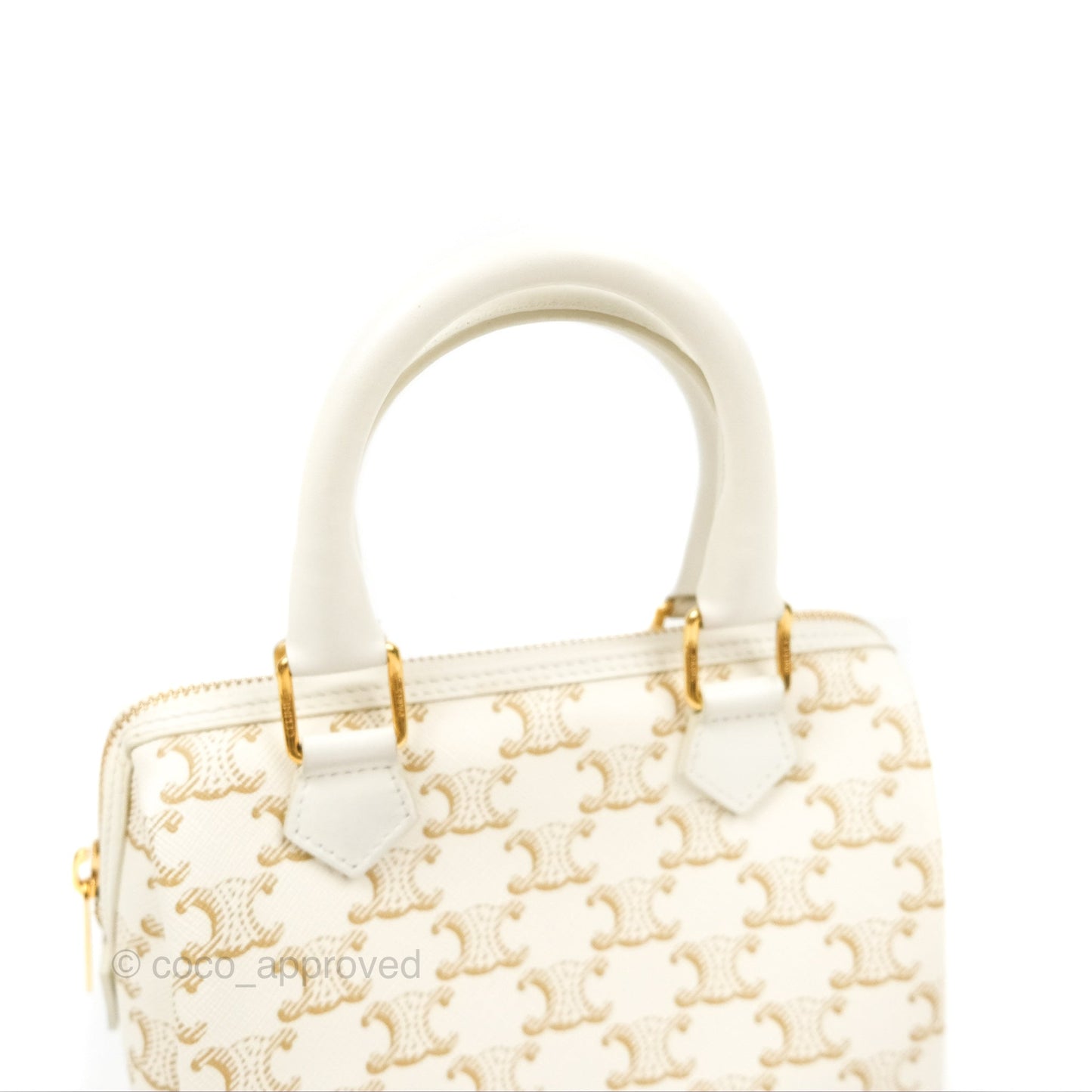 Celine Small Boston Bag White Triomphe Canvas Calfskin