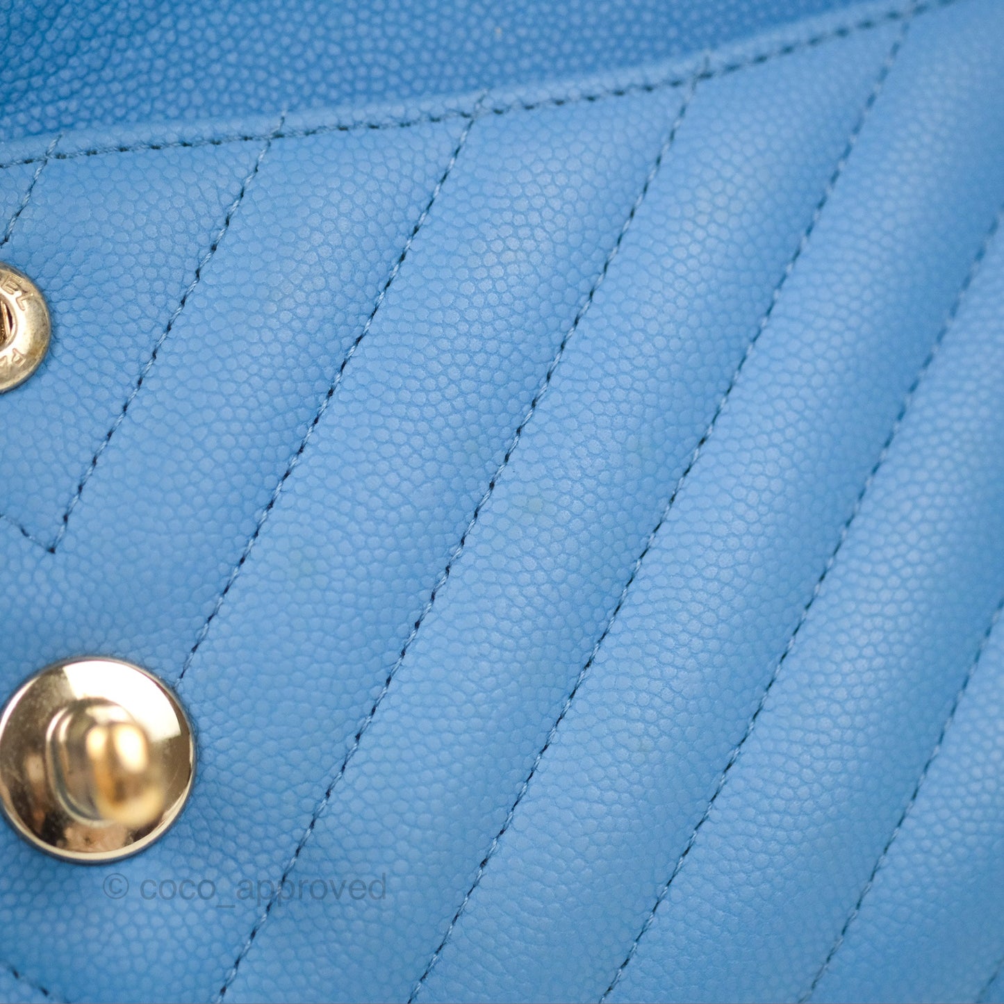 Chanel Small Classic Flap Chevron Blue Caviar Gold Hardware