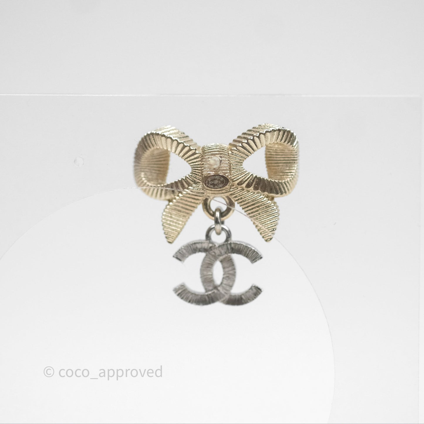 Chanel Bow Knot Crystal CC Drop Earrings 24K