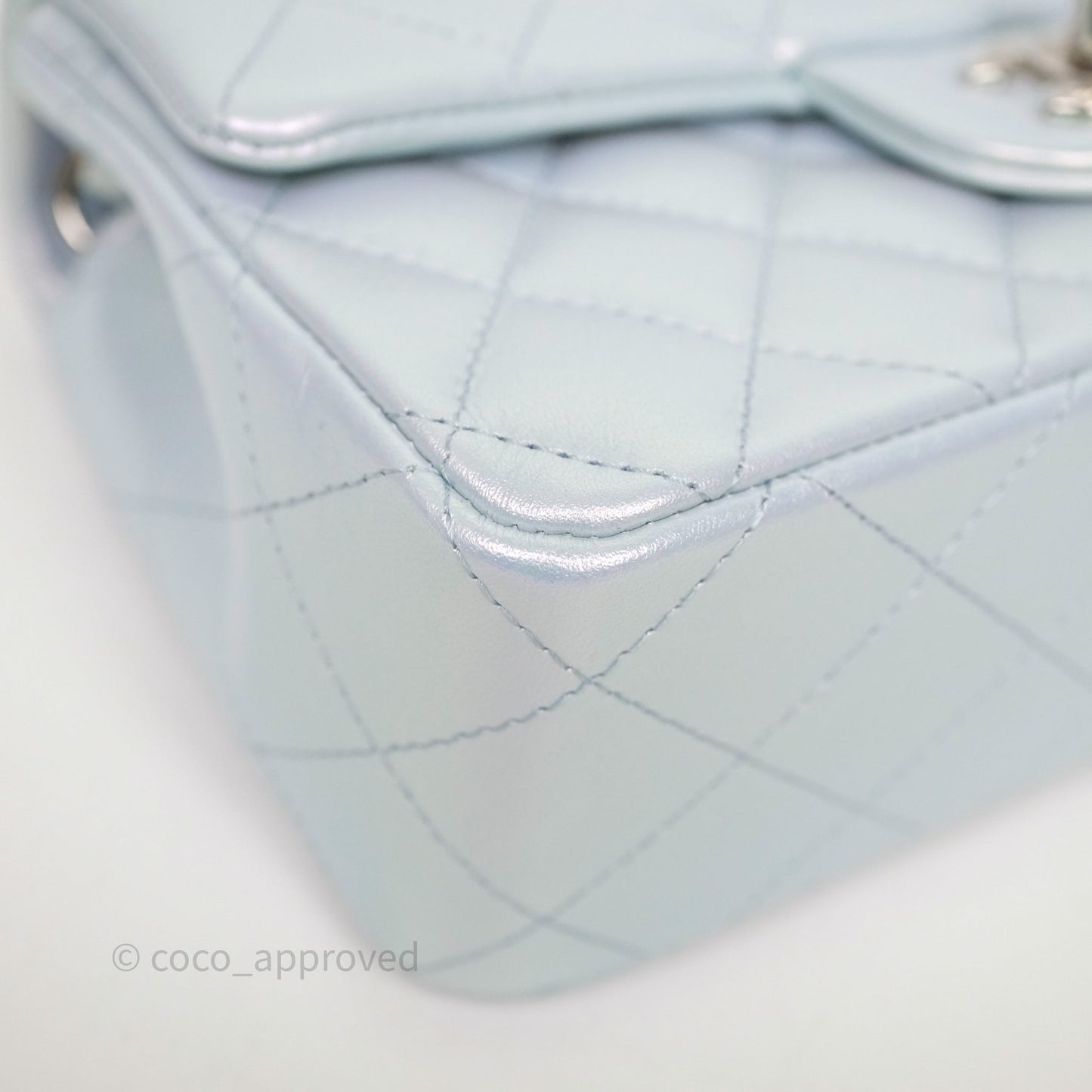 Chanel Mini Rectangular Bag Quilted Iridescent Icy Blue Silver Hardware
