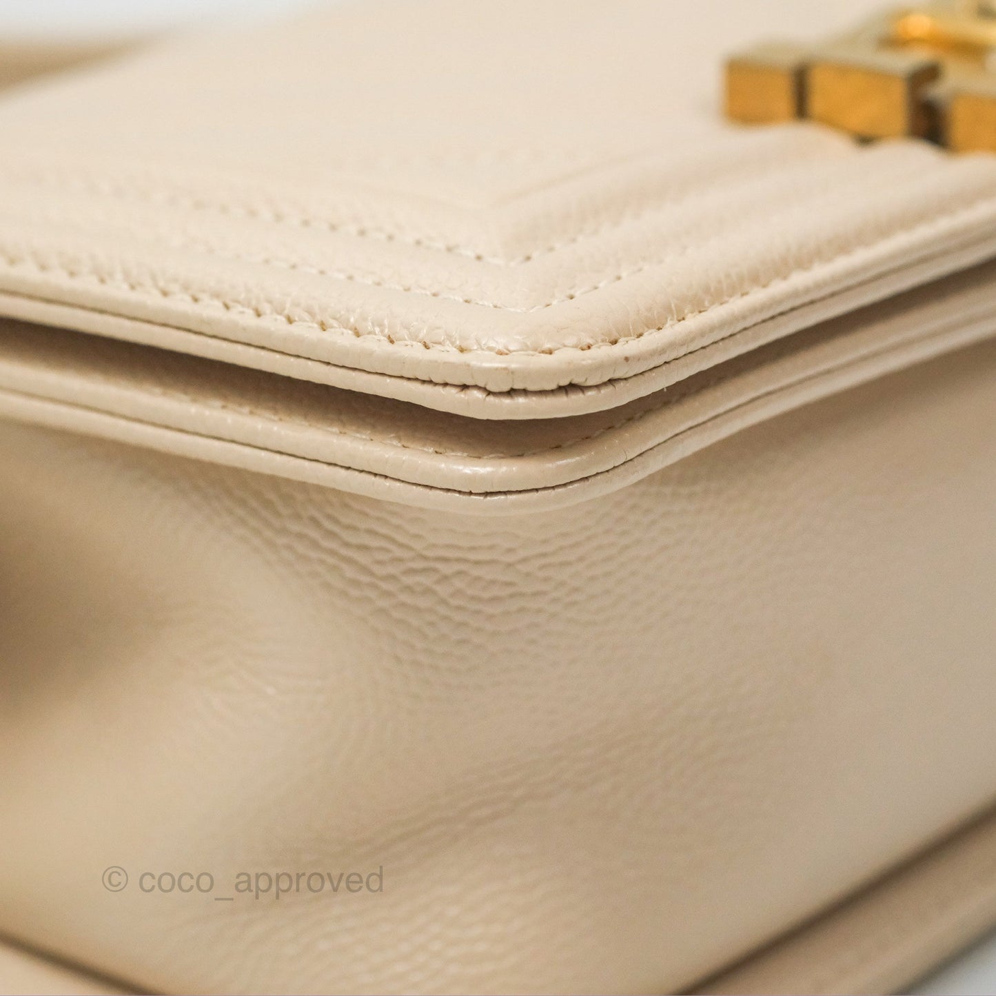 Chanel Chevron Small Boy Cream Ivory Caviar Aged Gold Hardware
