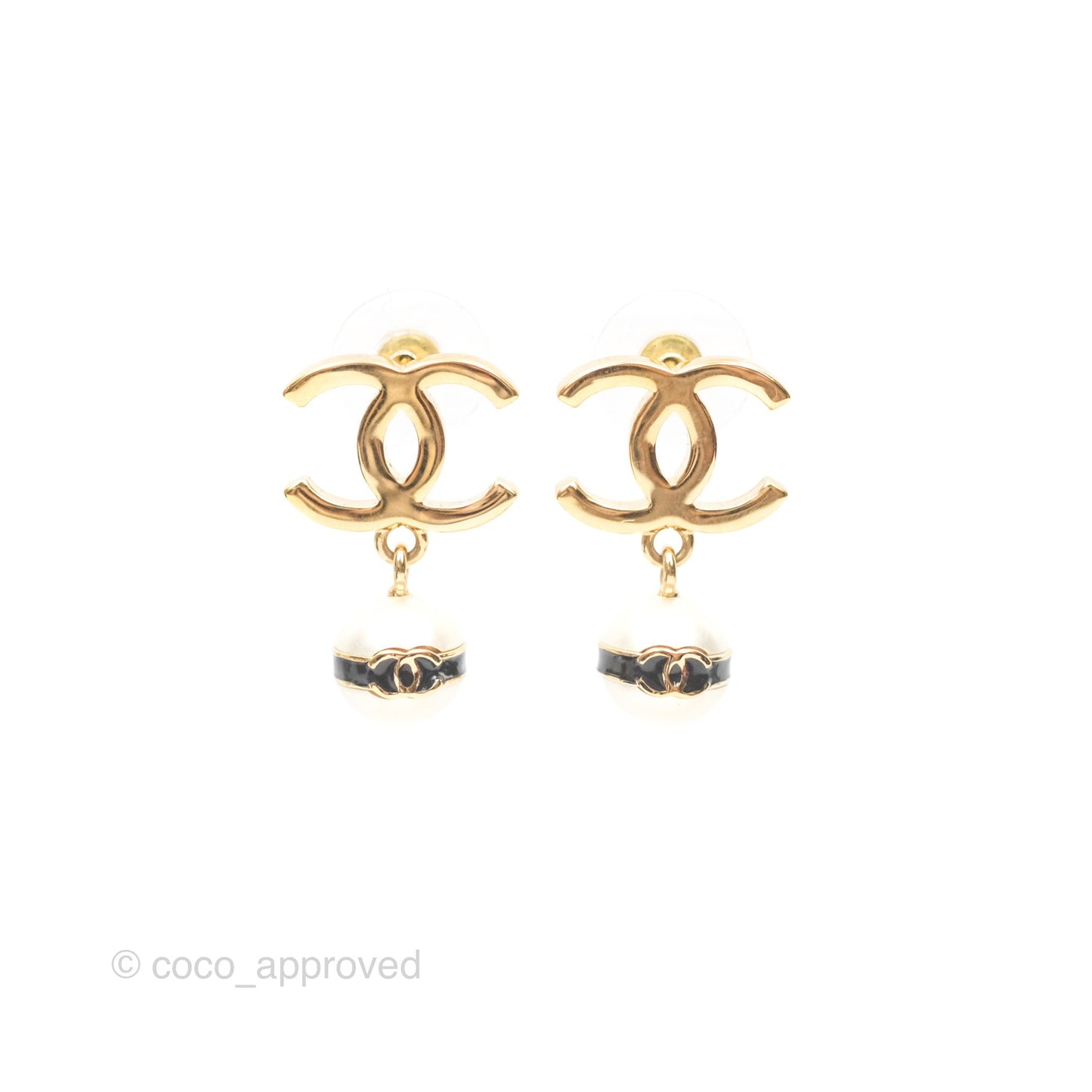Chanel CC Pearl Earrings Gold Tone 24S