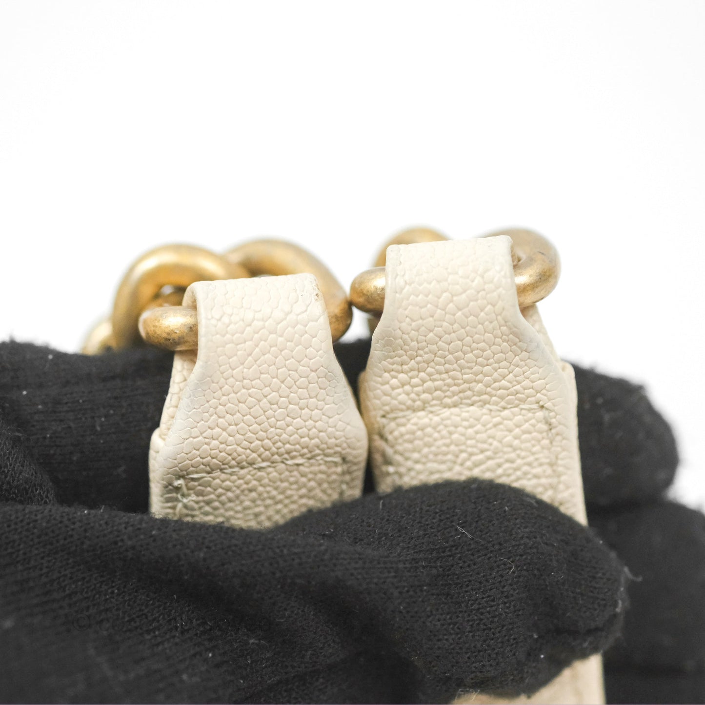 Chanel Medium Boy Quilted Ivory Caviar Aged Gold Hardware