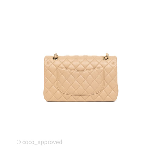 Chanel Classic M/L Medium Flap Quilted Dark Beige Caviar Gold Hardware