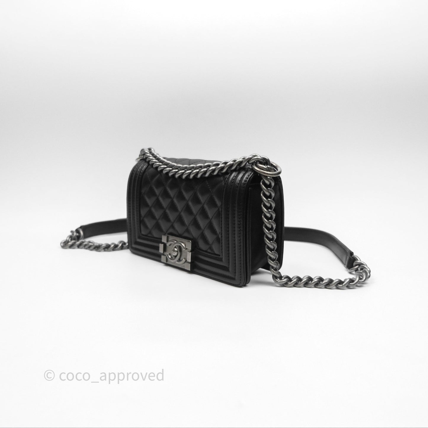 Chanel Small Boy Black Caviar Ruthenium Hardware