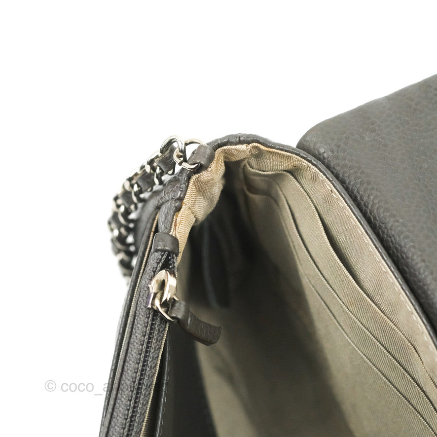 Chanel Half Moon Wallet on Chain WOC Dark Grey Caviar Silver Hardware