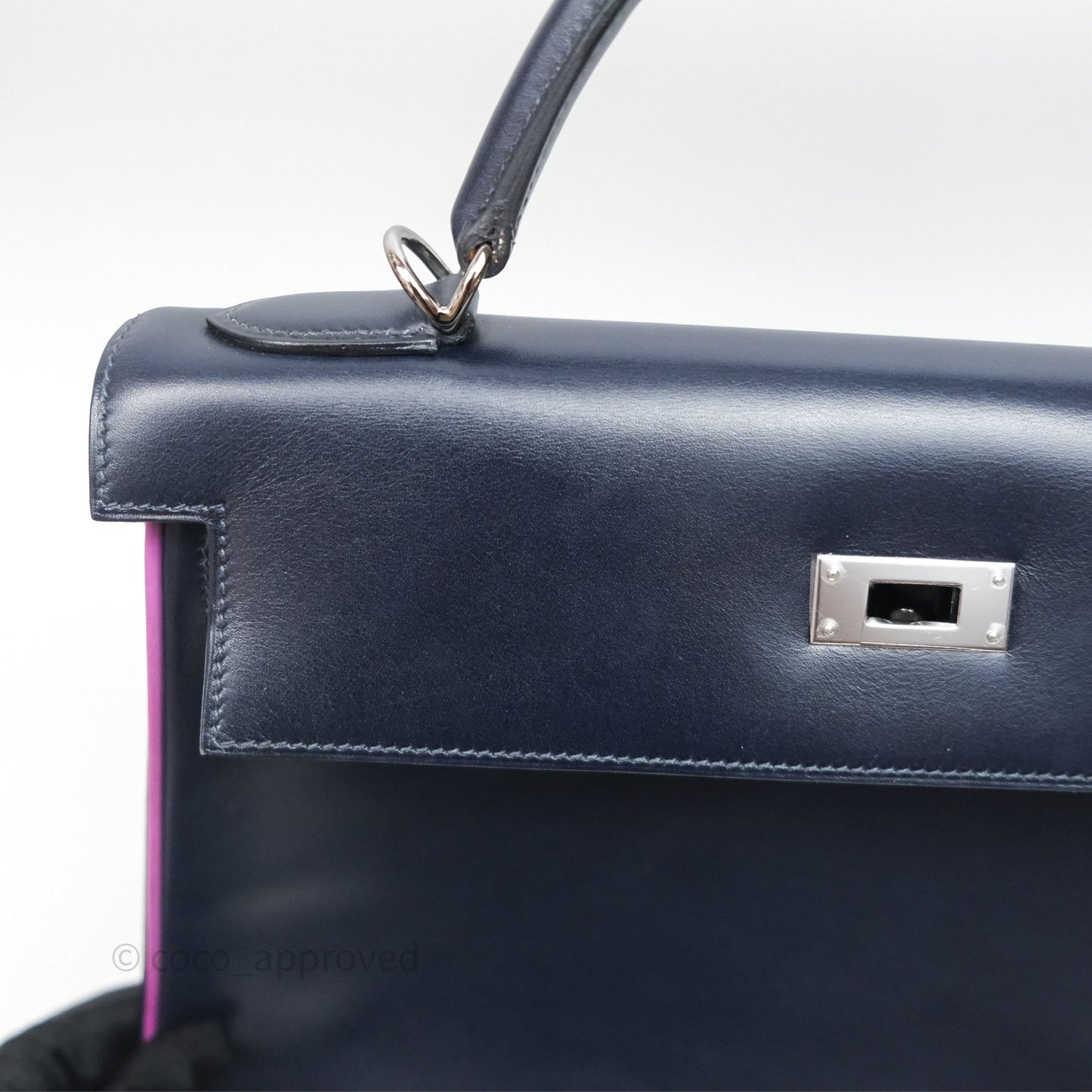Hermès Vintage Kelly 32 Retourn Navy/Purple Box Leather Palladium Hardware