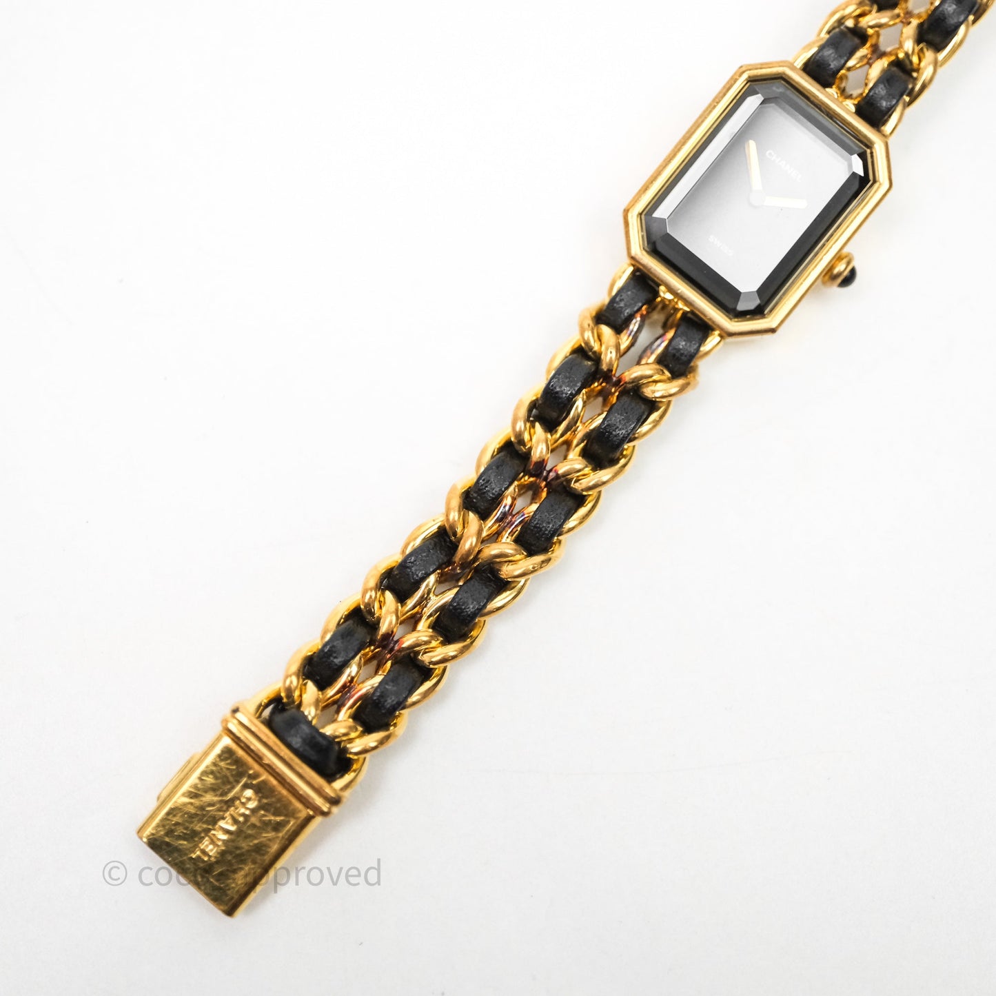 Chanel Vintage Première Watch Black Leather Gold Plated Size M