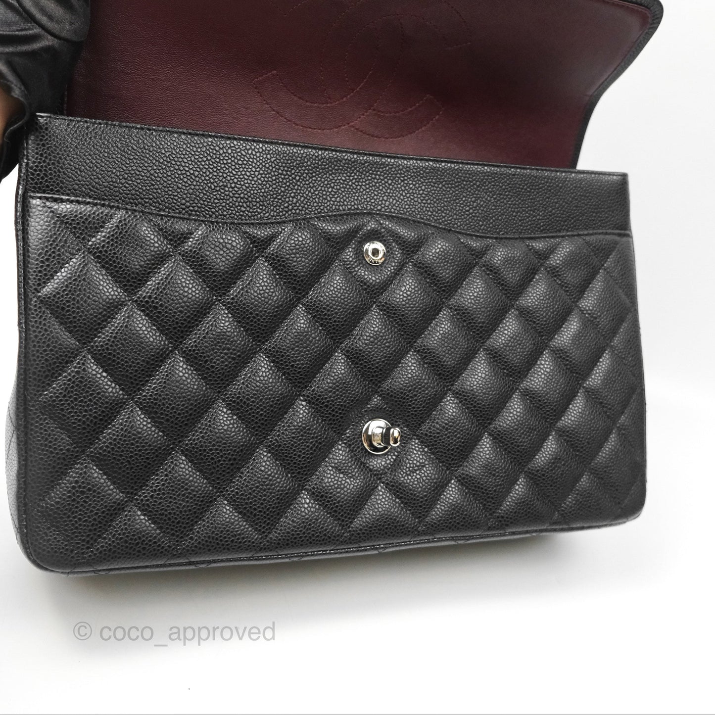 Chanel Quilted Maxi Double Flap Black Caviar Silver Hardware