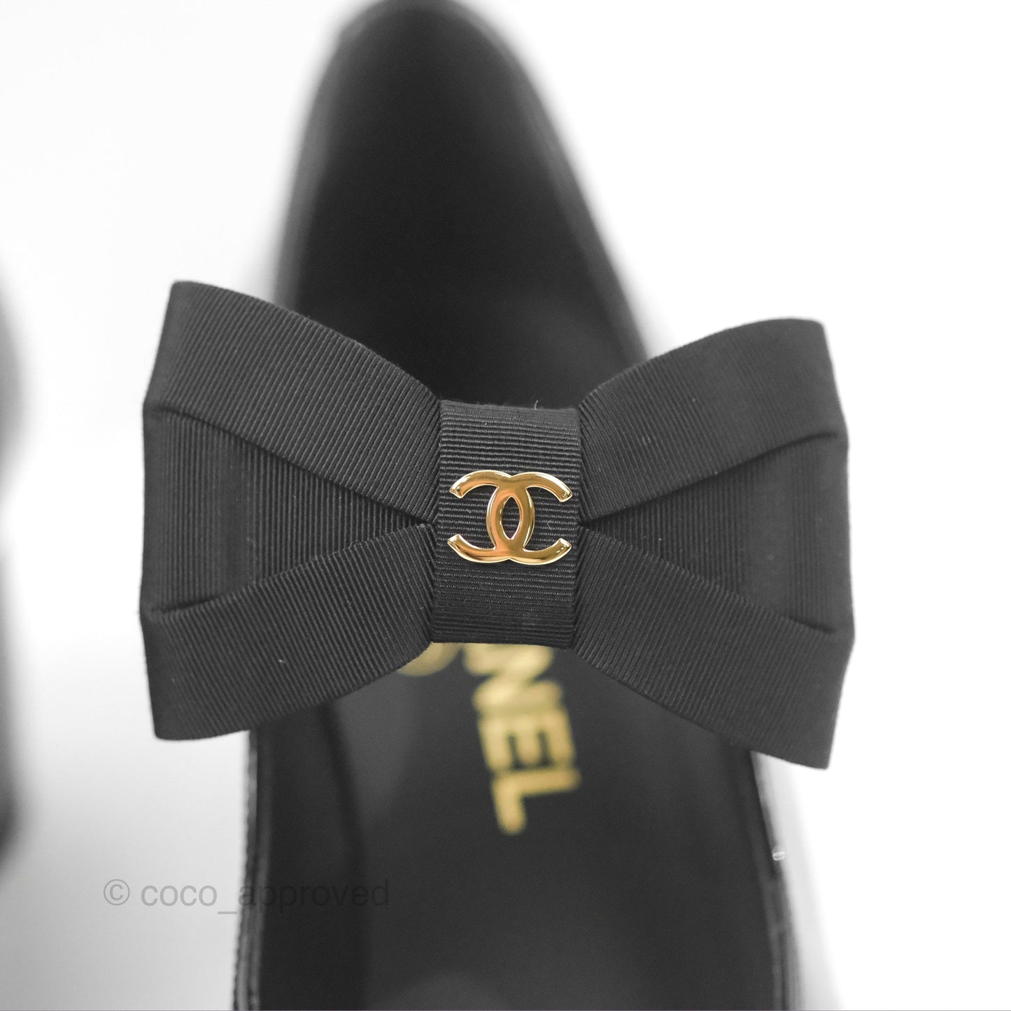 Chanel CC Ribbon Mary Jane Block Heels Black Patent 24C