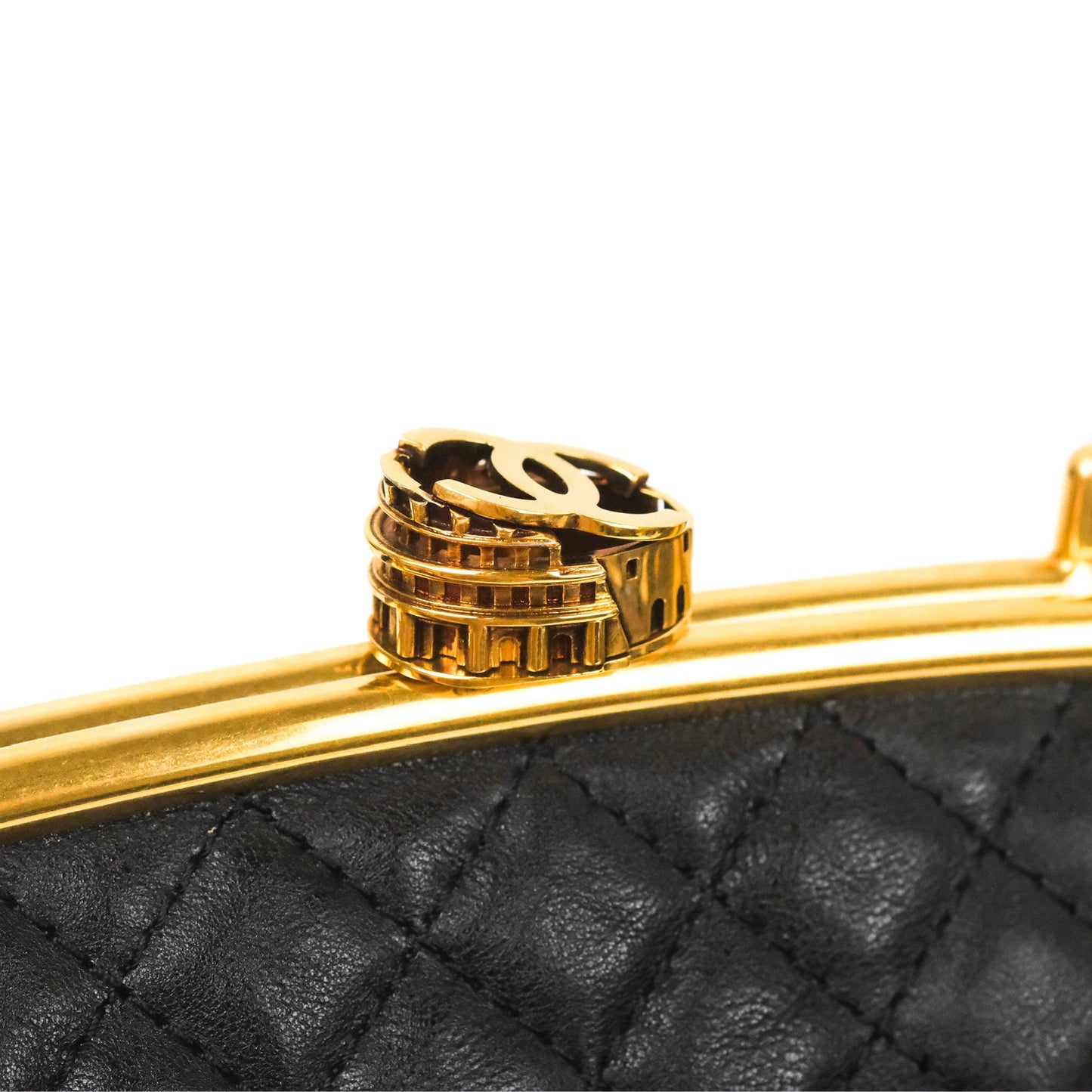 Chanel Paris Rome Colosseum Lock Bag Black Calfskin Antique Gold