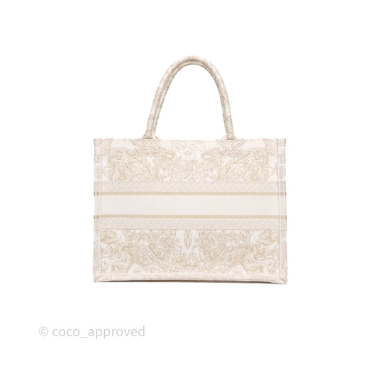 Christian Dior Medium Book Tote Latte Embroidery With Gold-Tone Metallic