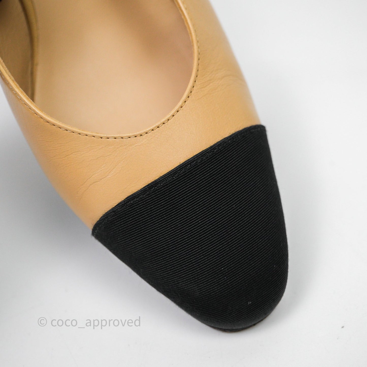 Chanel Classic Slingback Beige Black Leather Size 36