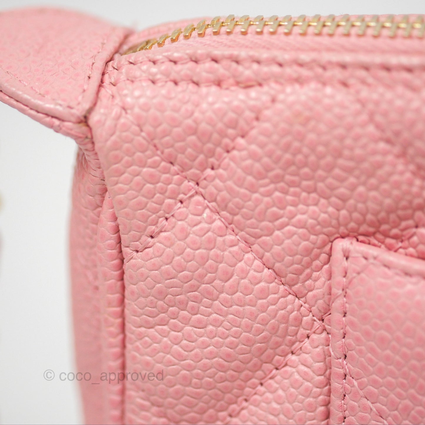 Chanel Vintage CC Quilted Shoulder Bag Pink Caviar Gold Hardware