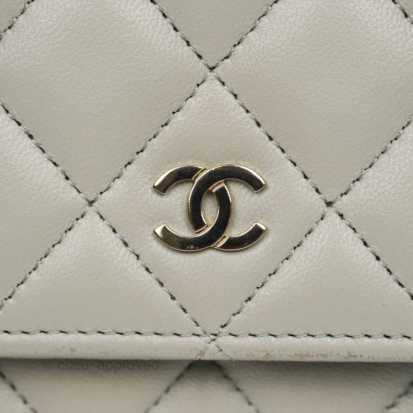 Chanel Classic Quilted Wallet on Chain WOC Light Grey Lambskin Gold Hardware
