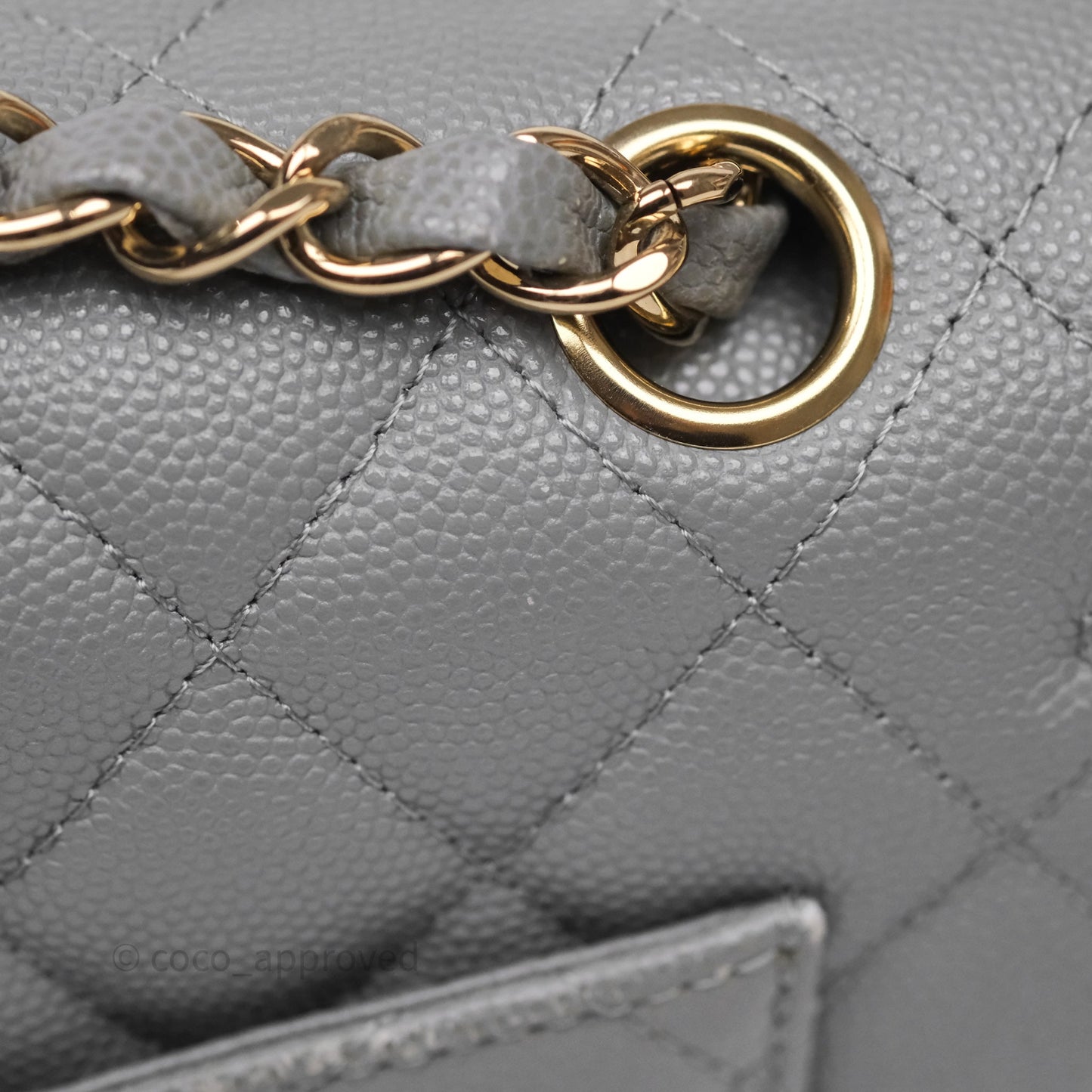 Chanel Small Classic Flap Quilted Grey Caviar Gold Hardware