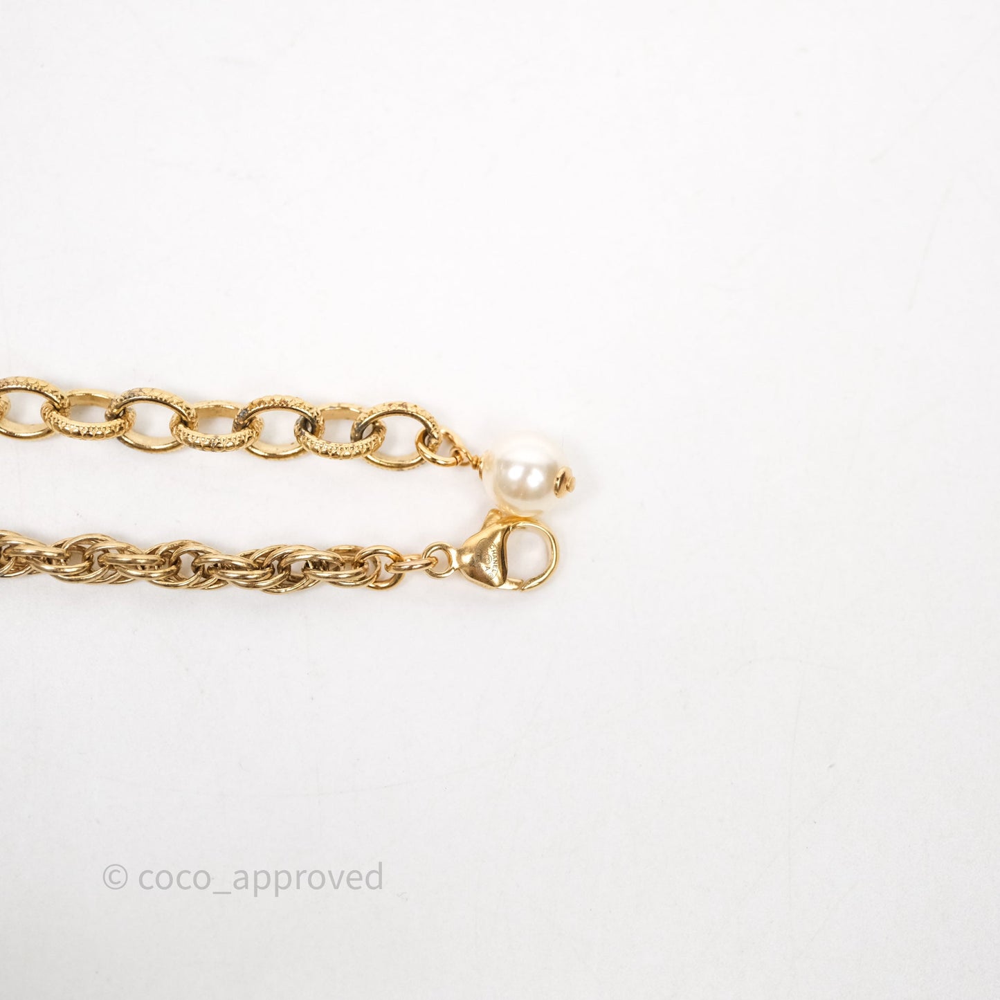 Chanel CC Pearl Pink Bead Necklace Gold Tone 22A