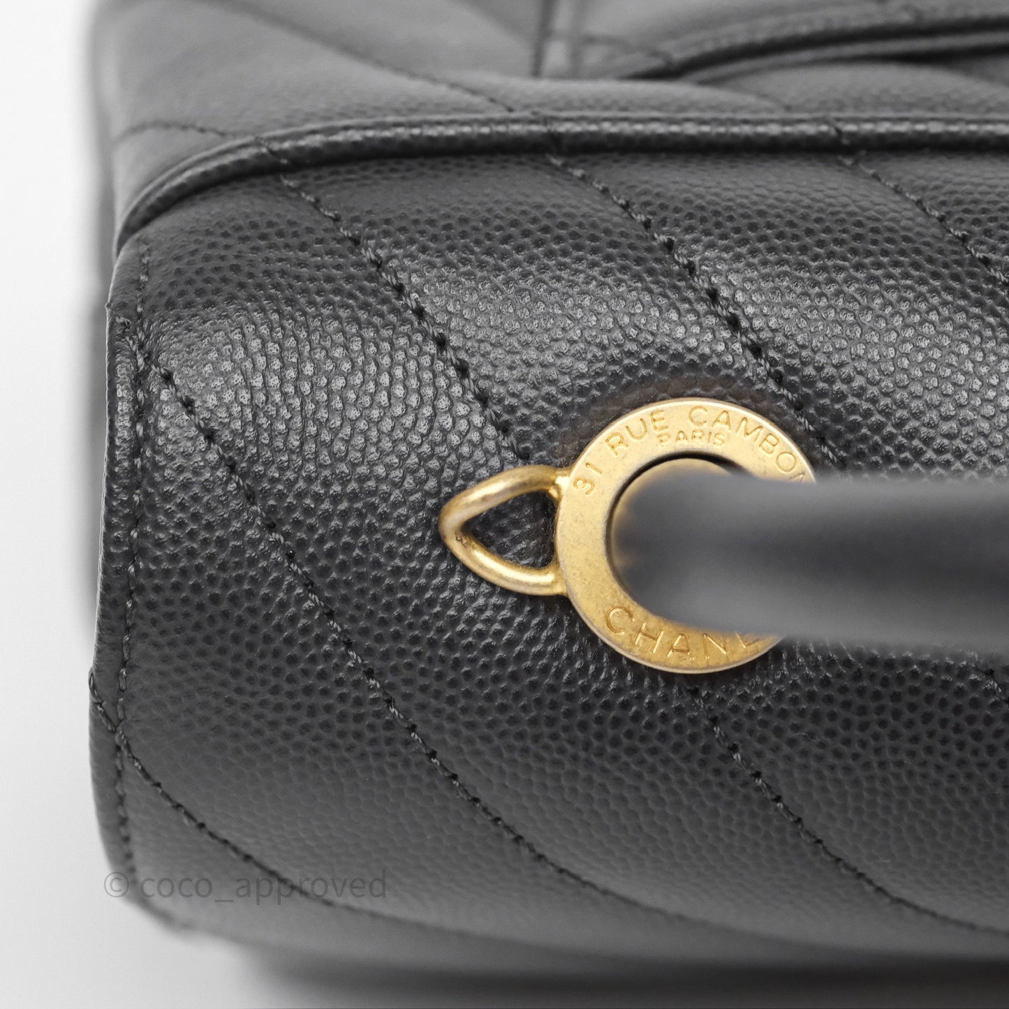Chanel Small Coco Handle Chevron Dark Grey Caviar Aged Gold Hardware
