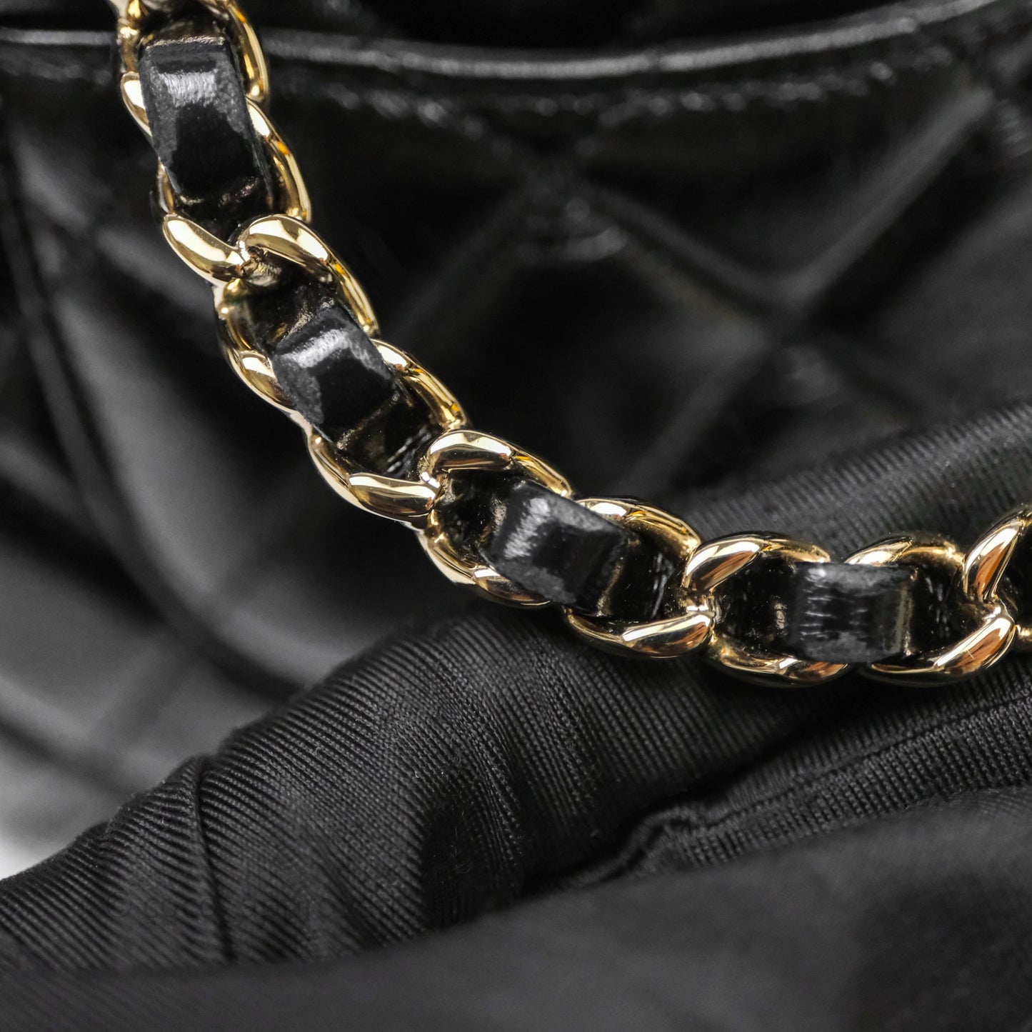 Chanel Handle Clutch with Chain Black Shiny Lambskin Gold Hardware