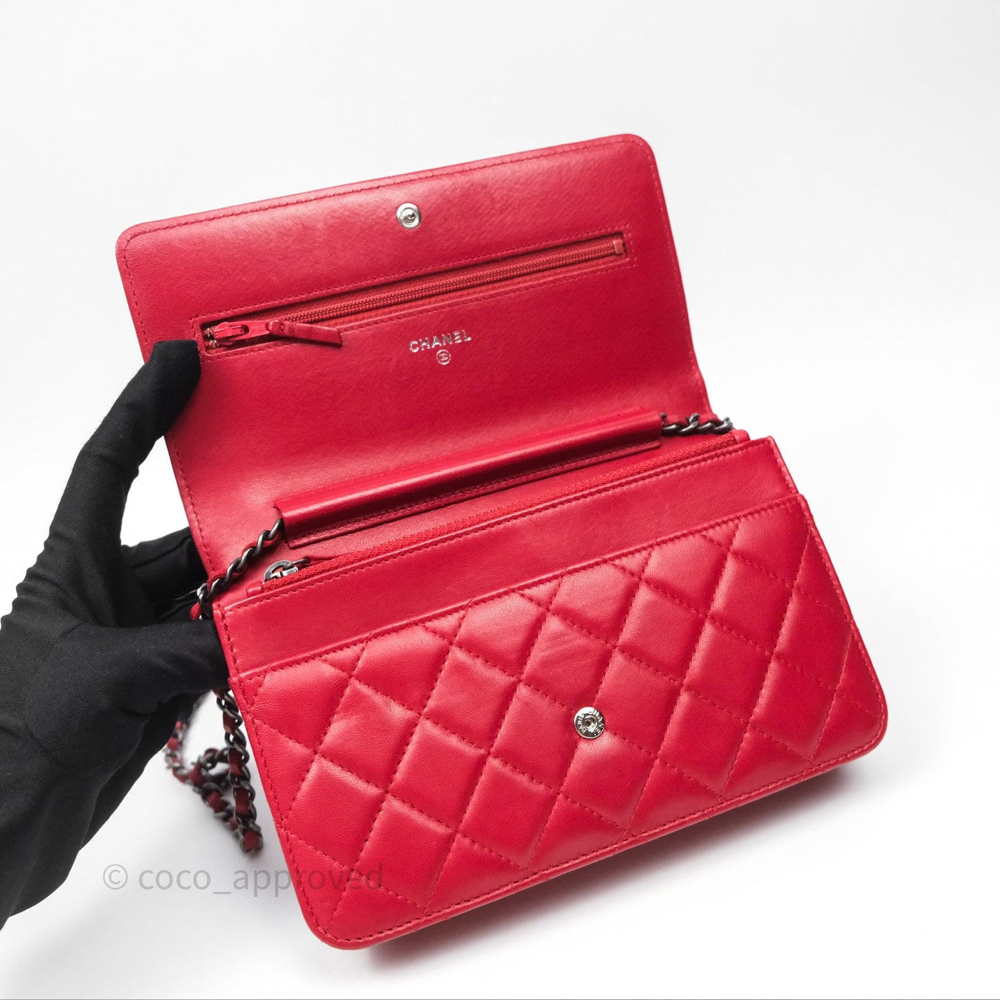 Chanel Boy Wallet on Chain WOC Red Lambskin Ruthenium Hardware