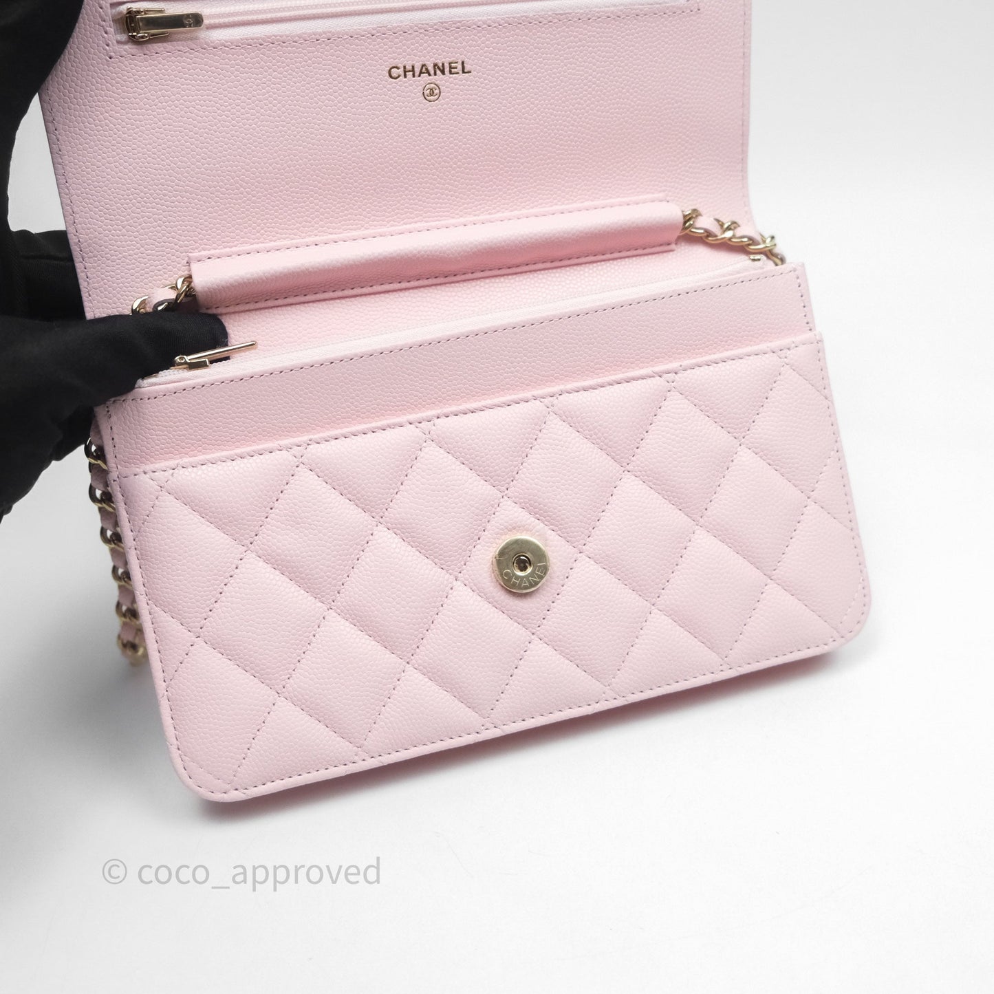 Chanel Classic Quilted Wallet on Chain WOC Light Pink Caviar Gold Hardware