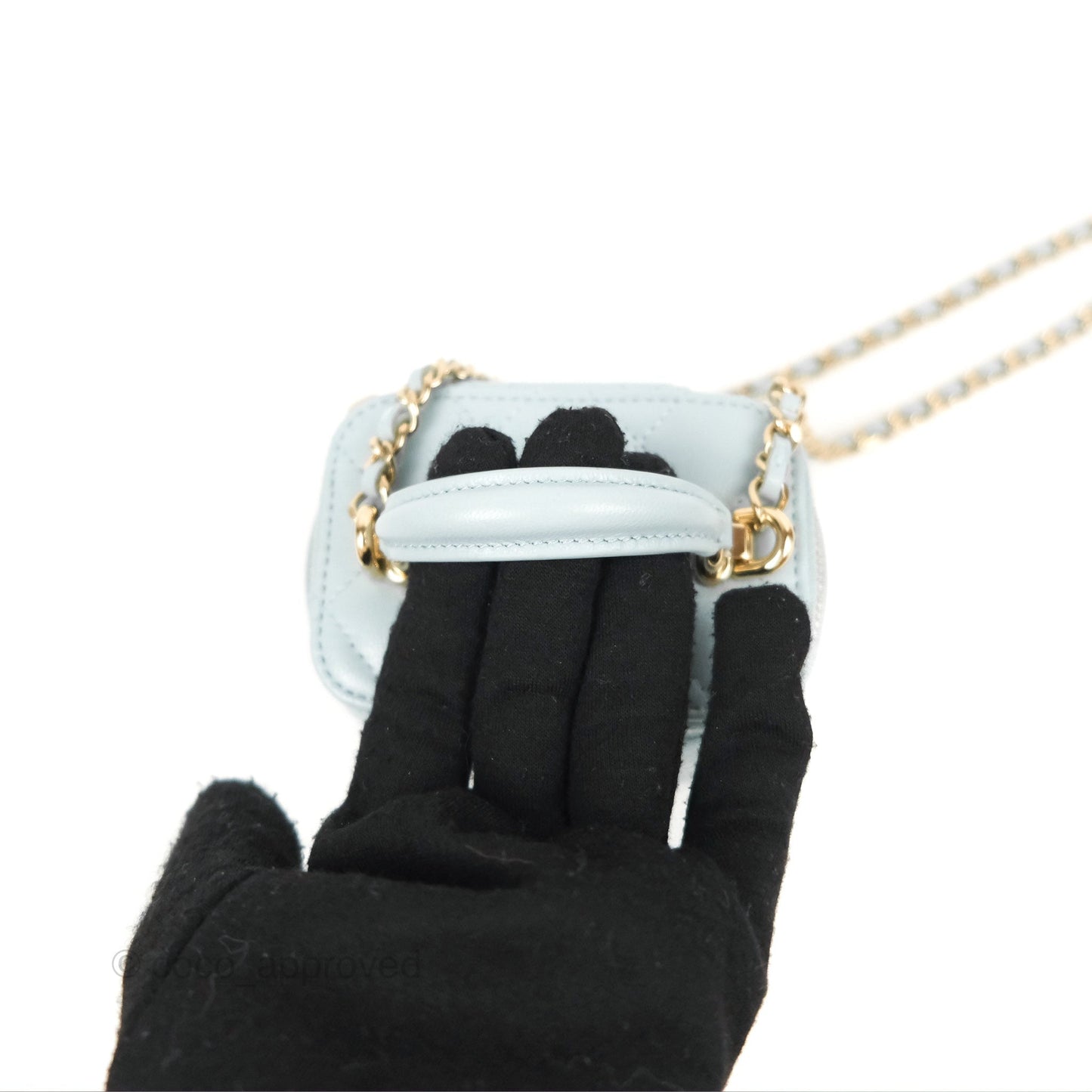 Chanel Mini Top Handle Vanity With Chain Light Blue Lambskin Gold Hardware