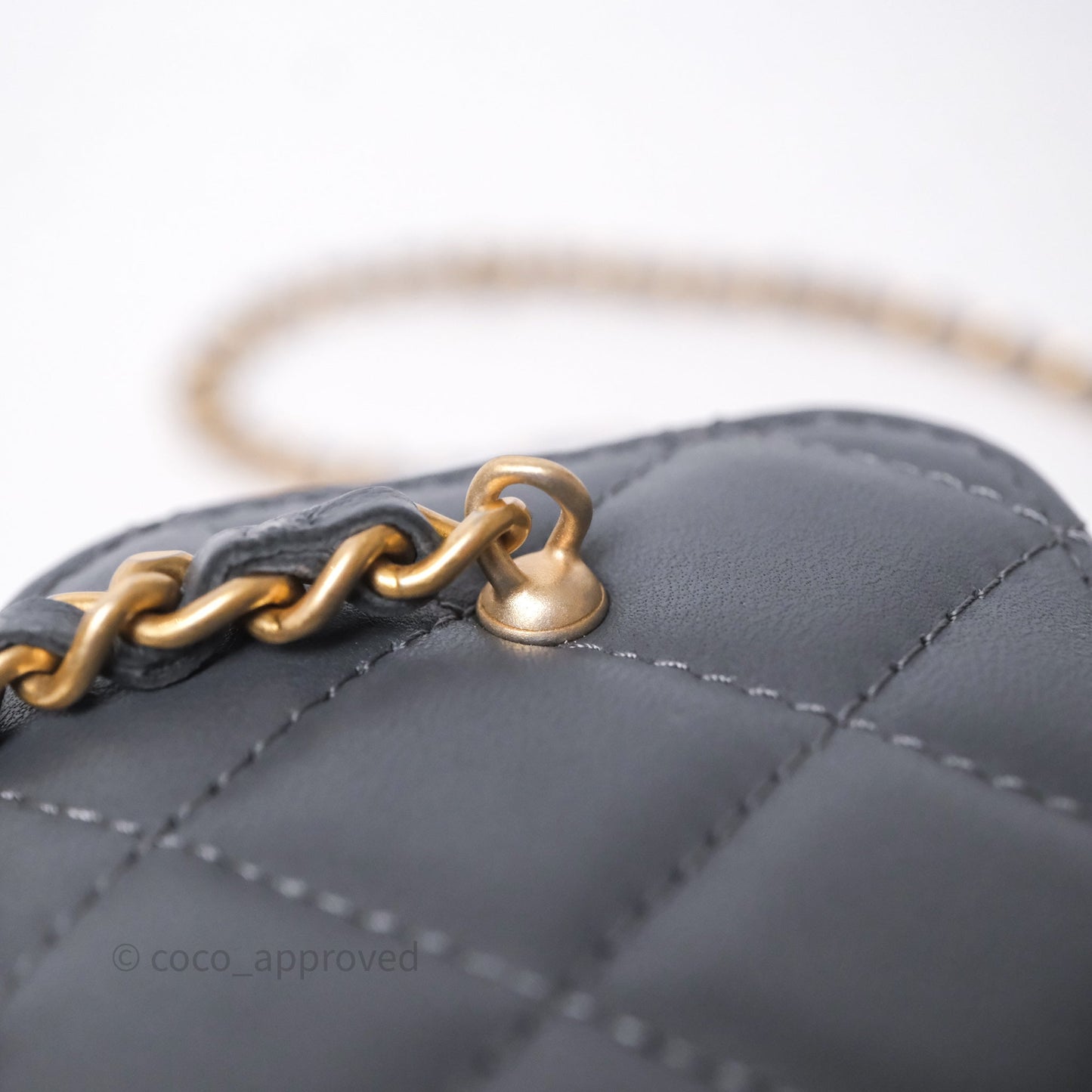 Chanel Mini Vanity Pearl Crush With Chain Dark Grey Lambskin Aged Gold Hardware