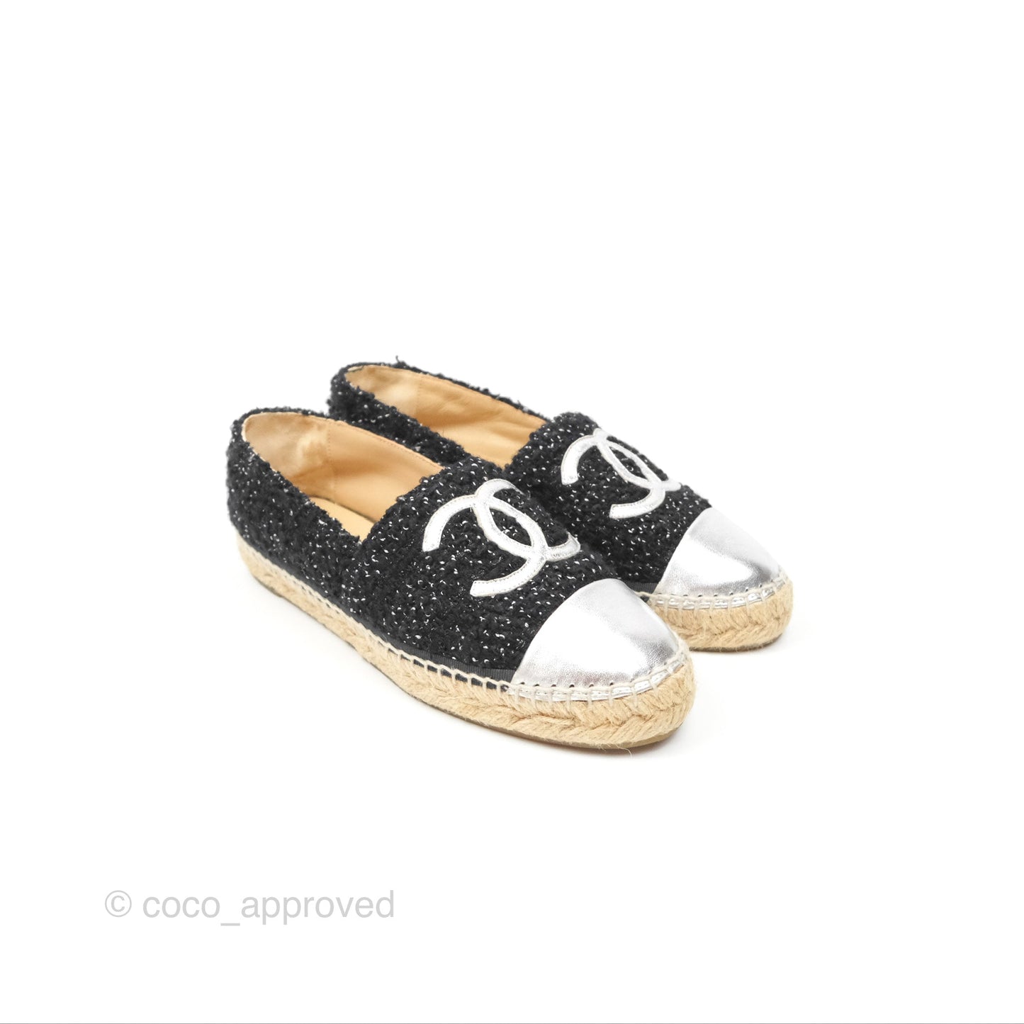 Chanel Espadrille Black Silver Tweed Size 37
