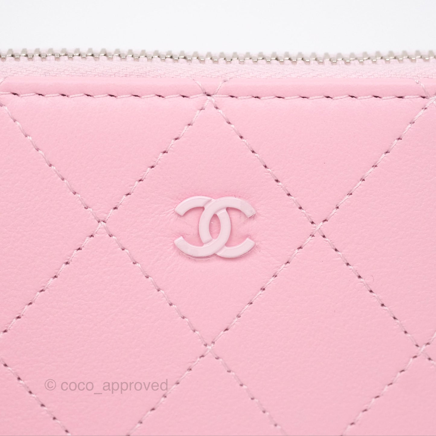 Chanel Classic Zipped Coin Purse Pink CC Silver Hardware