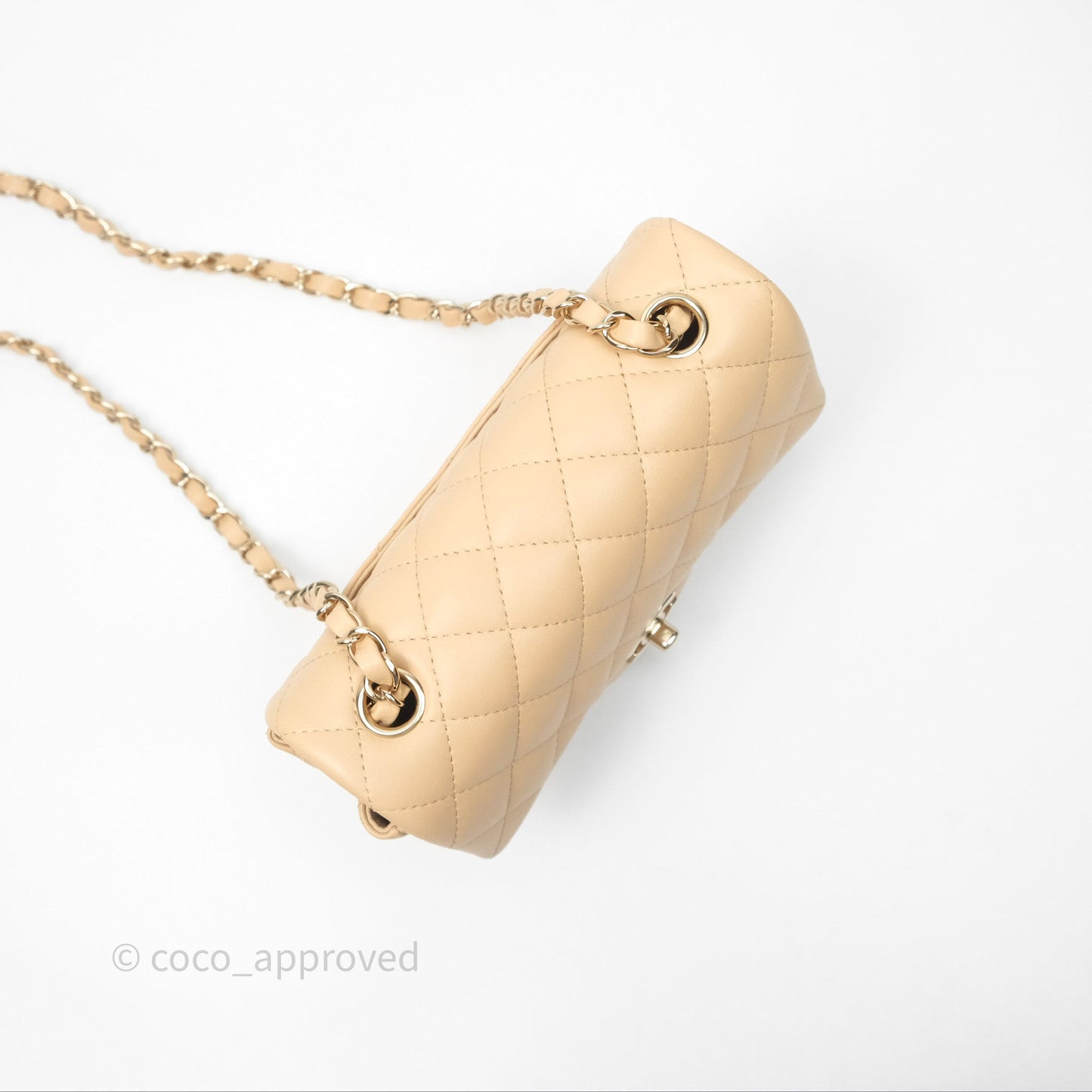Chanel Mini Rectangular Quilted Beige Lambskin Gold Hardware