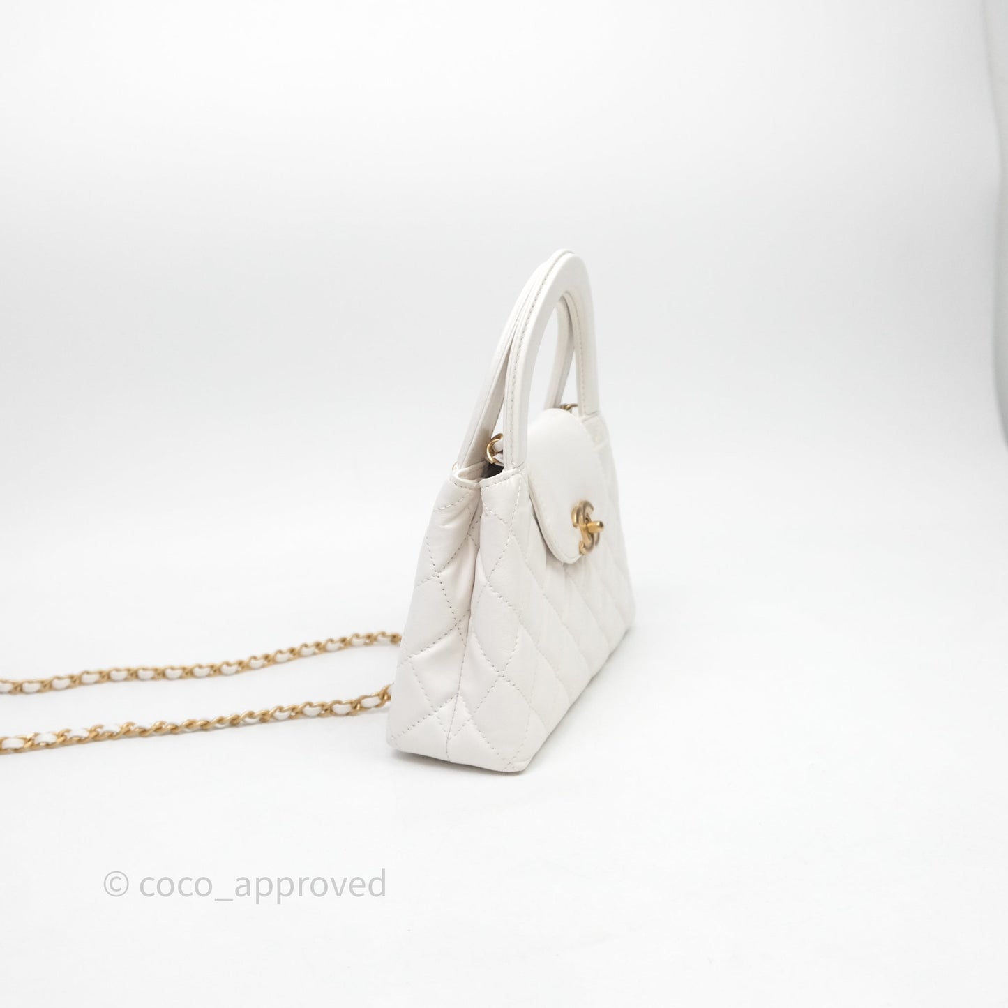 Chanel Kelly Bag Quilted White Lambskin Aged Gold Hardware