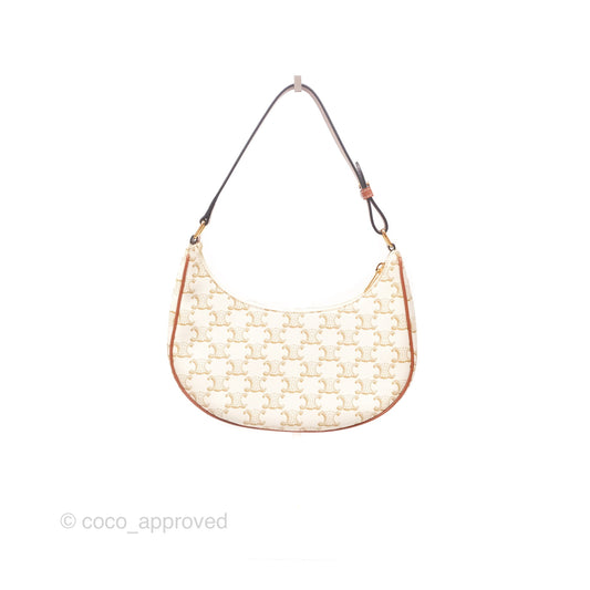 Celine Ava Bag In Triomphe Canvas Calfskin White
