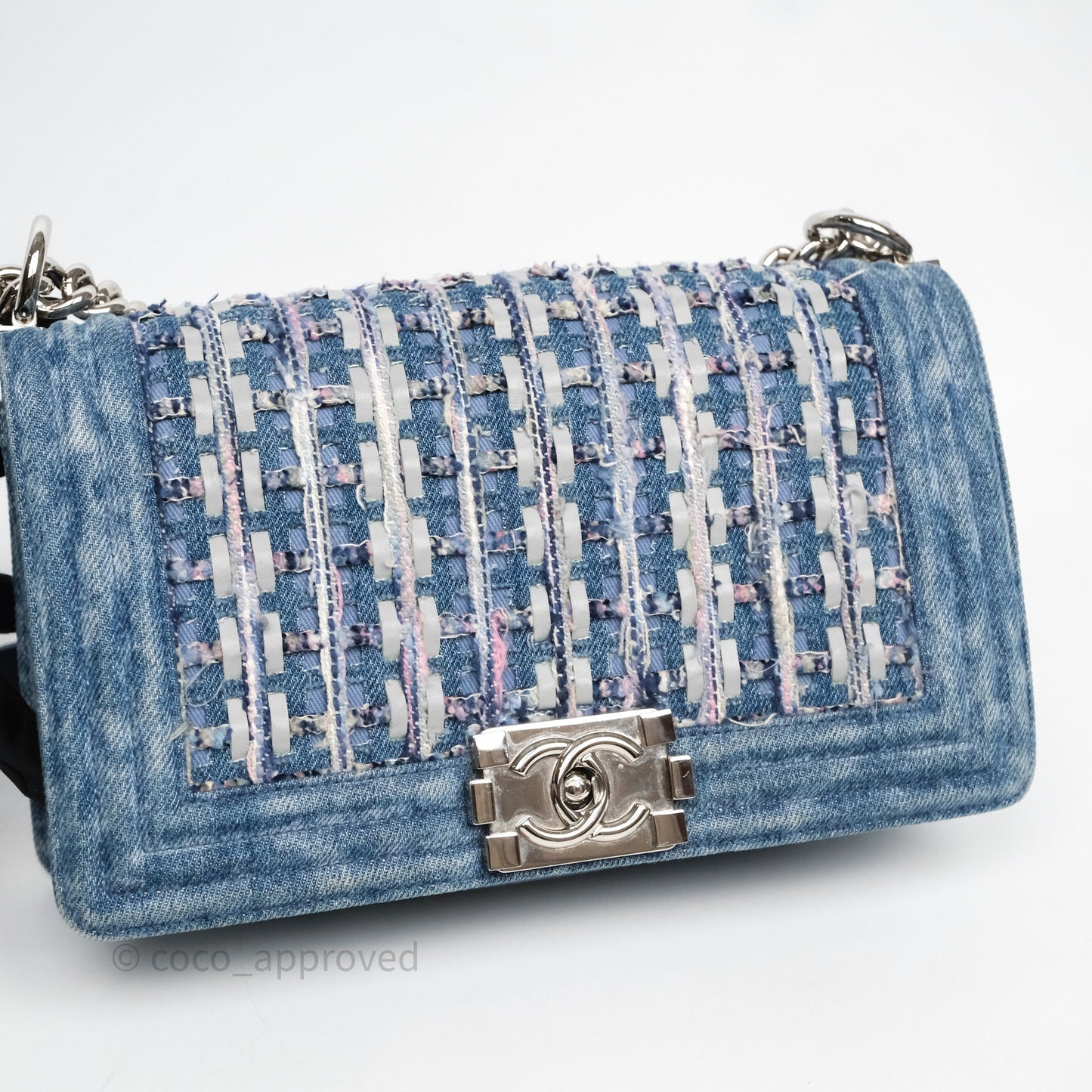 Chanel Medium Boy Blue Denim Tweed Silver Hardware