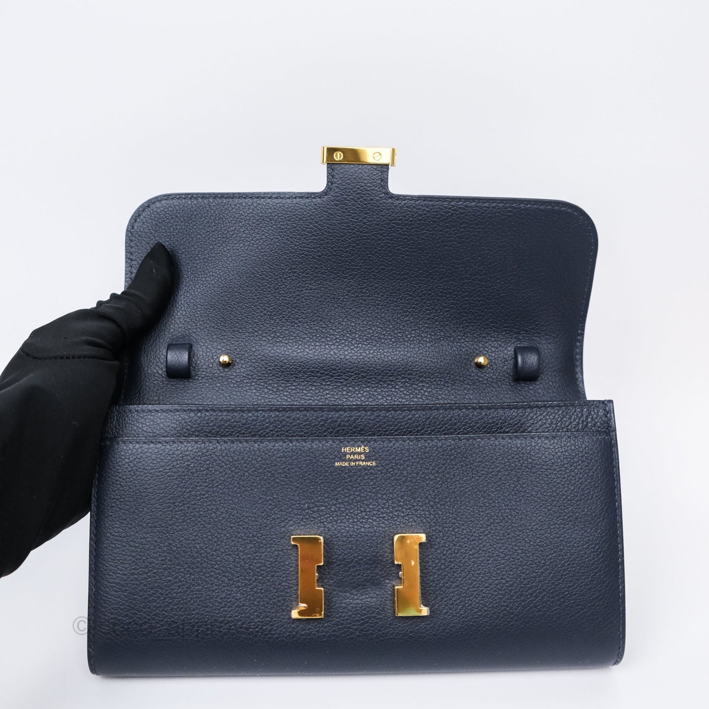 Hermès Constance Long To Go Wallet Blue Nuit 2Z Evercolor Gold Hardware