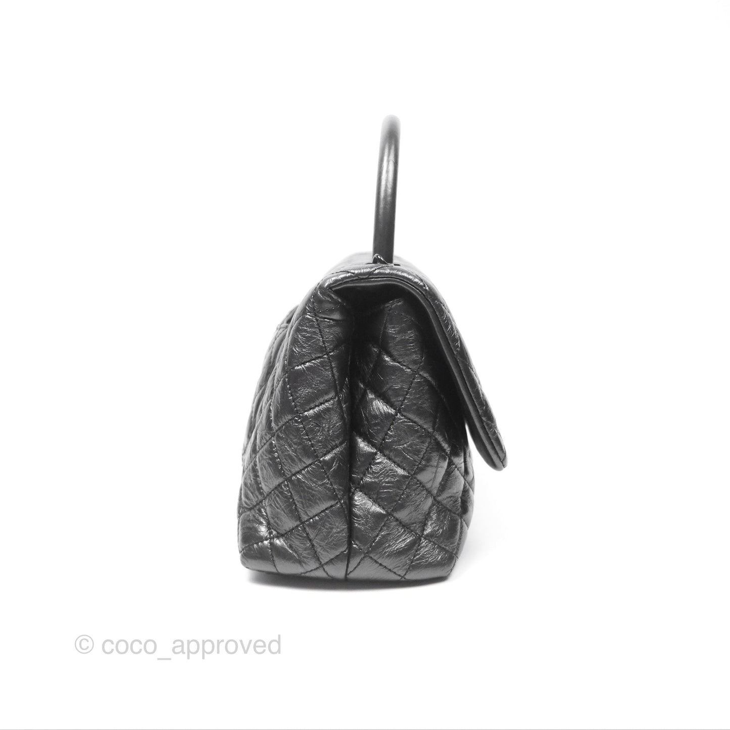 Chanel Medium Coco Handle Quilted Aged Calfskin Iridescent Dark Grey So Black Hardware