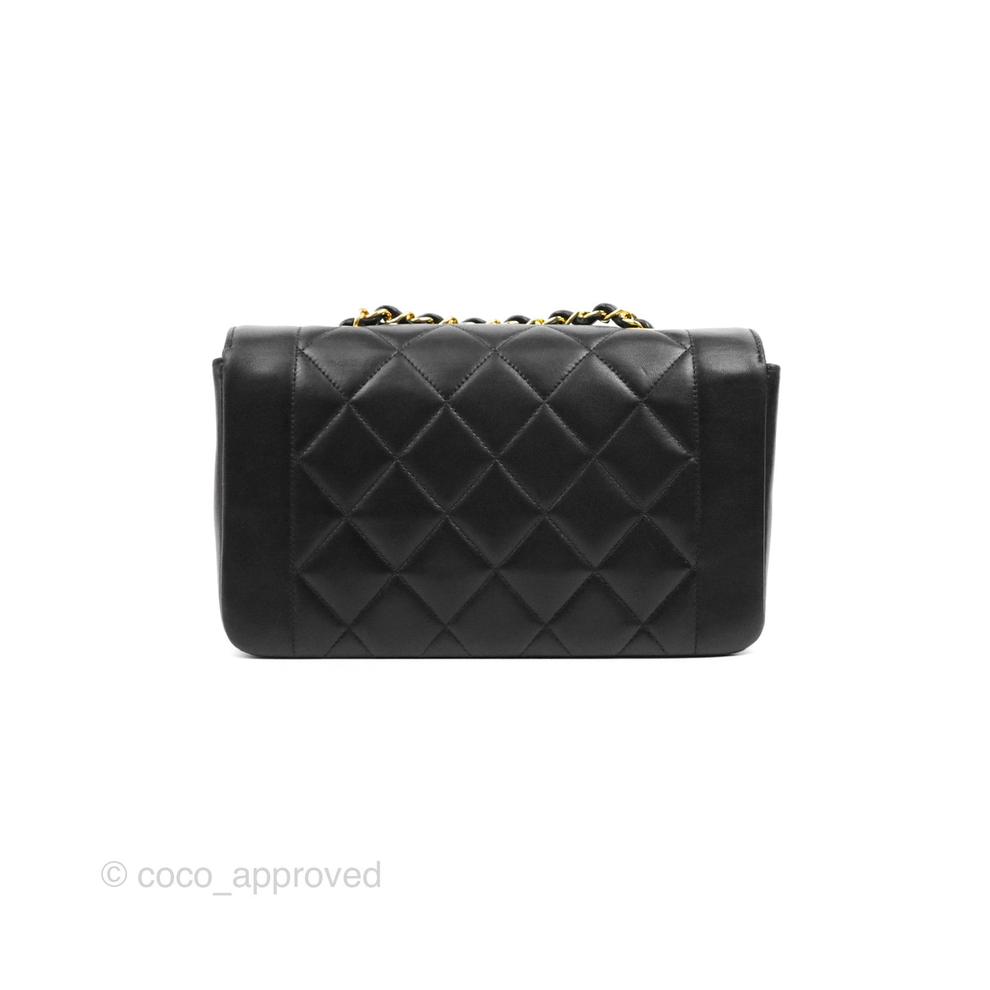 Chanel Small Vintage Quilted Classic Diana Flap Bag Black Lambskin 24K Gold Hardware